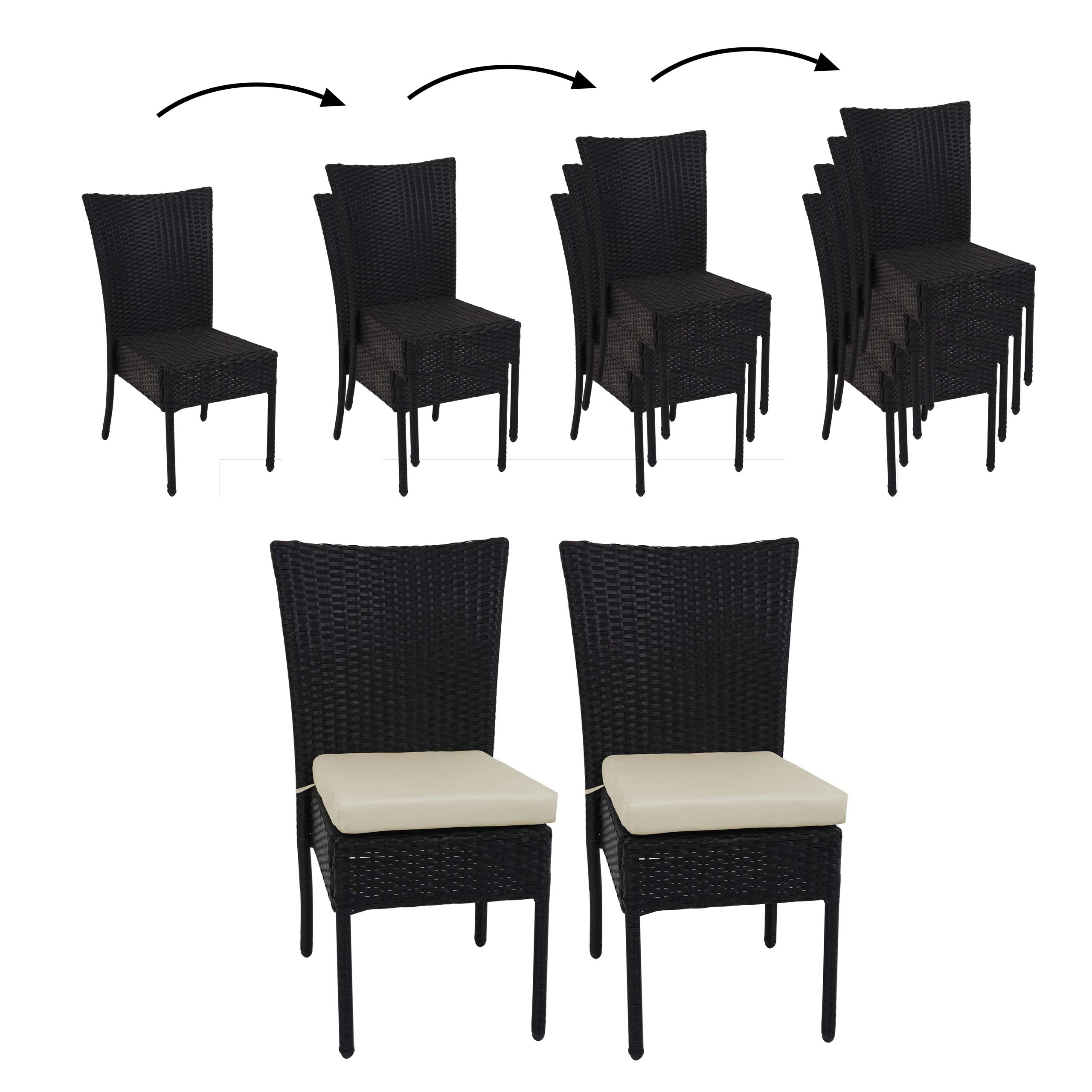 2er-Set Poly-Rattan Stuhl MCW-G19, Balkonstuhl Gartenstuhl, stapelbar ~ schwarz, Kissen creme - Bild 1