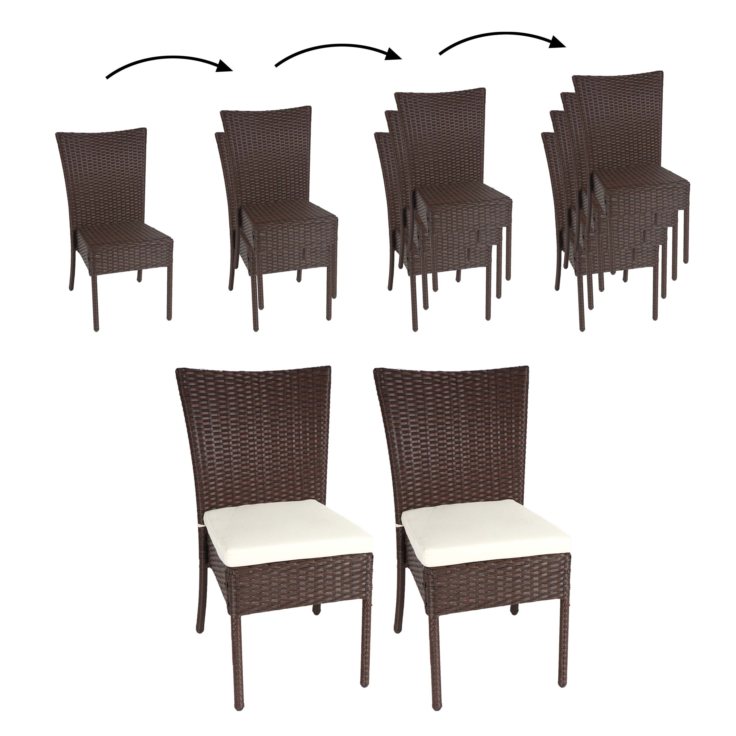 2er-Set Poly-Rattan Stuhl MCW-G19, Balkonstuhl Gartenstuhl, stapelbar ~ braun, Kissen creme - Bild 1