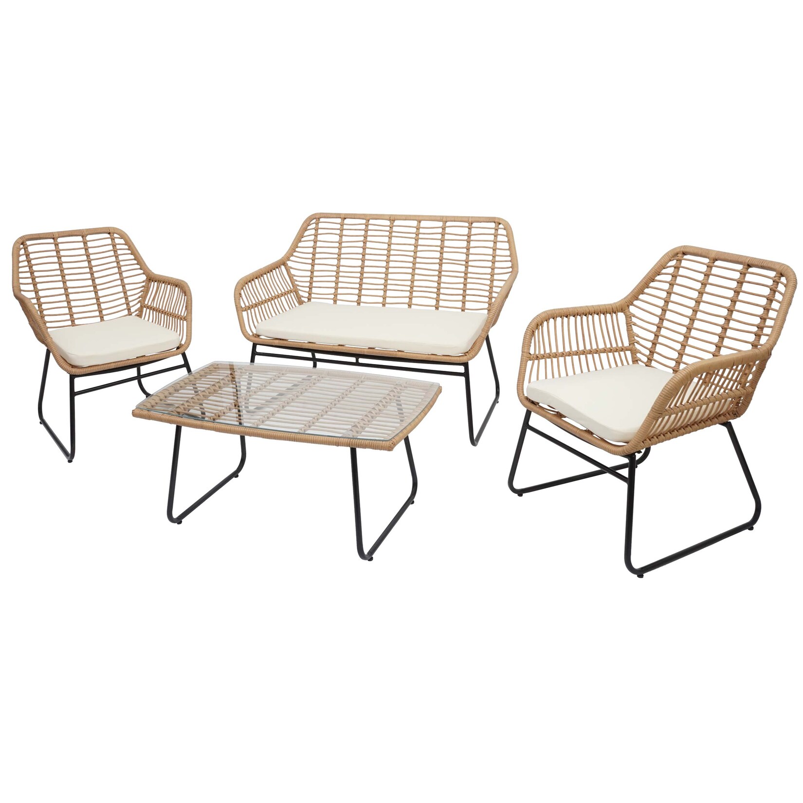 Polyrattan Garnitur MCW-G17a, Garten Sofa Set Sitzgruppe Stuhl, Seil ~ naturfarben, Polster creme ohne Dekokissen | 04057651403397