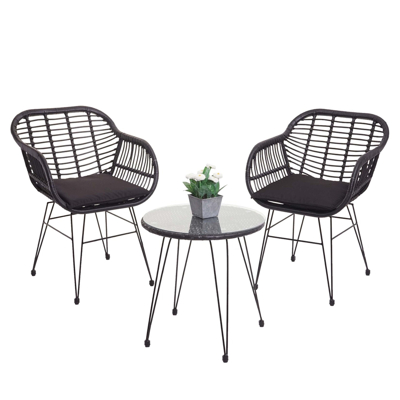 Poly-Rattan Garnitur MCW-G17, Balkon-Set Gartengarnitur Sitzgruppe Stuhl, Seil ~ anthrazit, Kissen anthrazit | 04057651545578