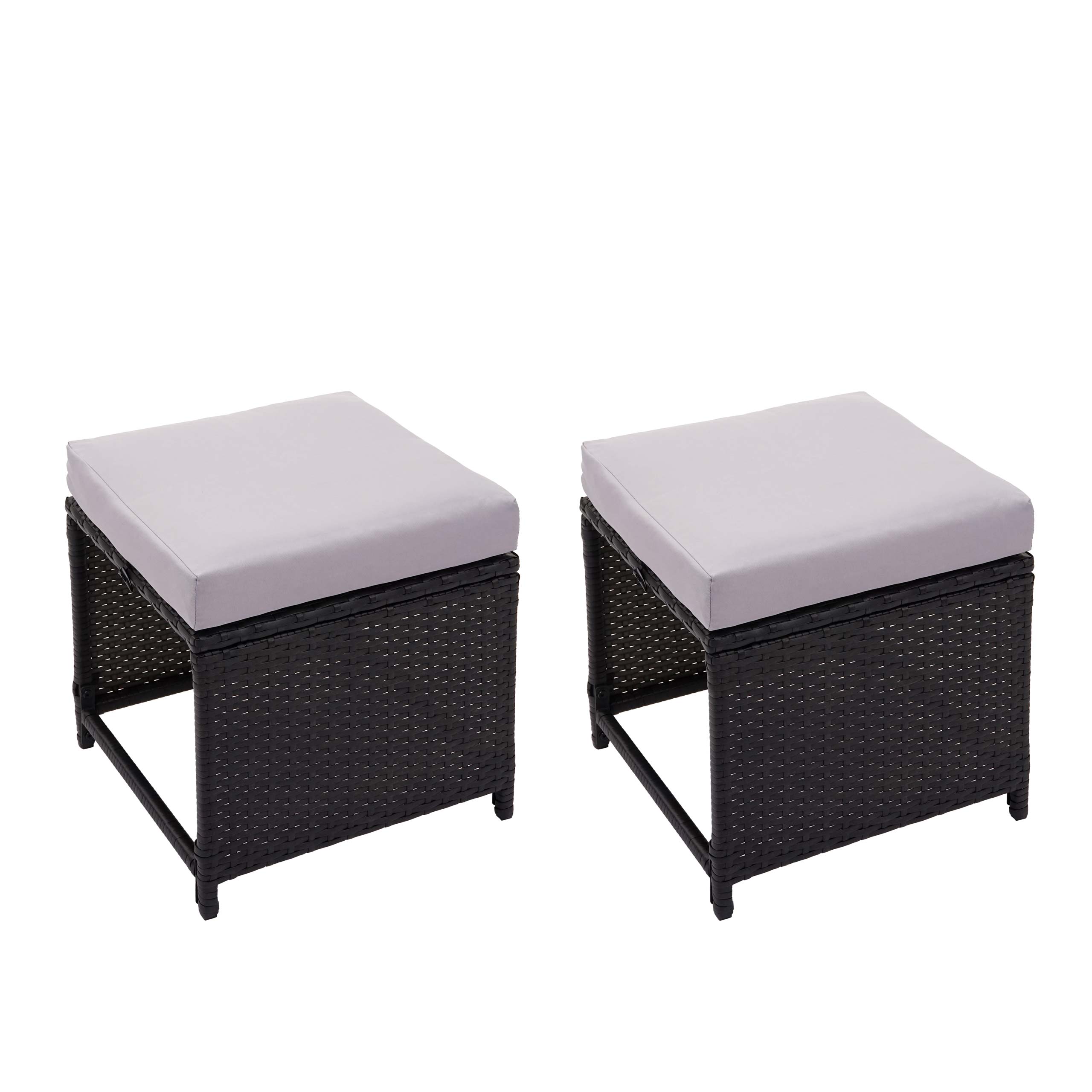 2er-Set Poly-Rattan Hocker MCW-G16, Gartenhocker Sitzhocker, Gastronomie ~ schwarz, Kissen hellgrau - Bild 1