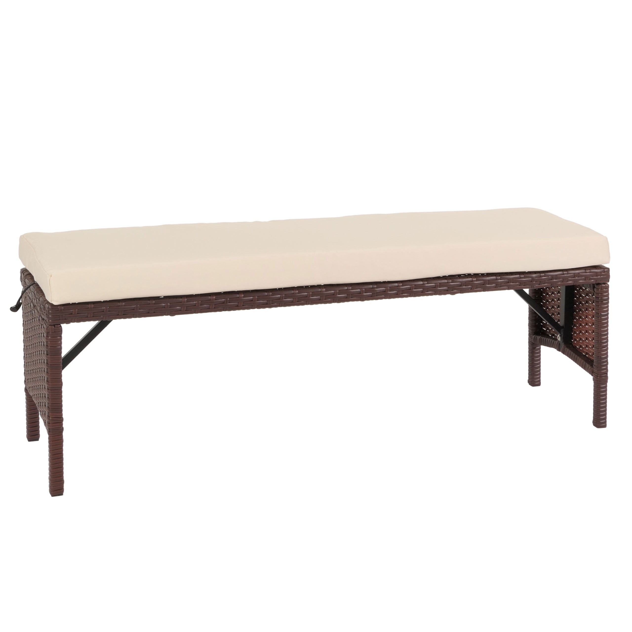 Poly-Rattan Sitzbank MCW-G16, Gartenbank Rattanbank, Gastronomie 112cm ~ braun, Kissen creme - Bild 1