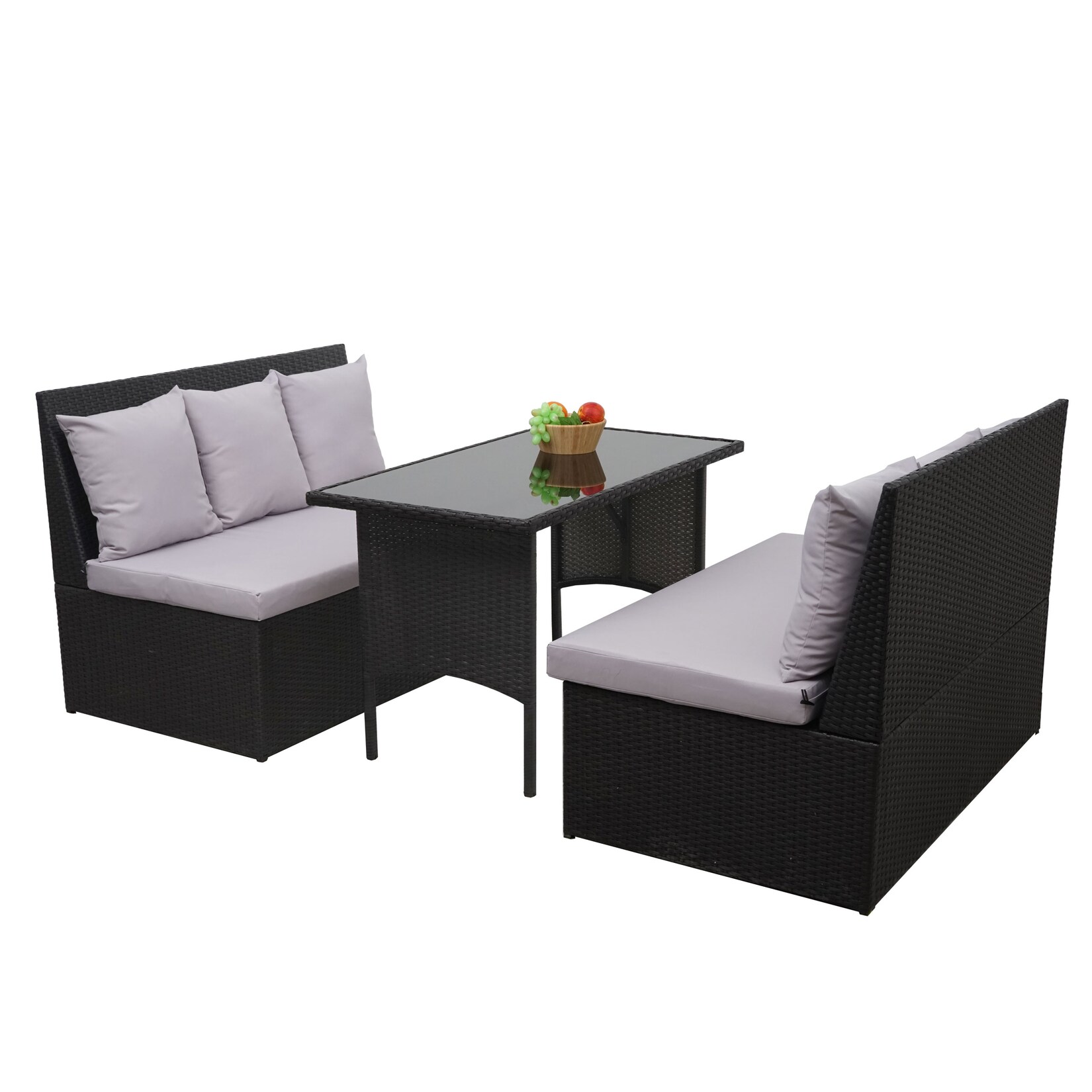 Poly-Rattan Garnitur MCW-G16, Garten-/Lounge-Set Sitzgruppe, Gastronomie 2x2er Sofa Tisch ~ schwarz, Kissen hellgrau | 04057651304632