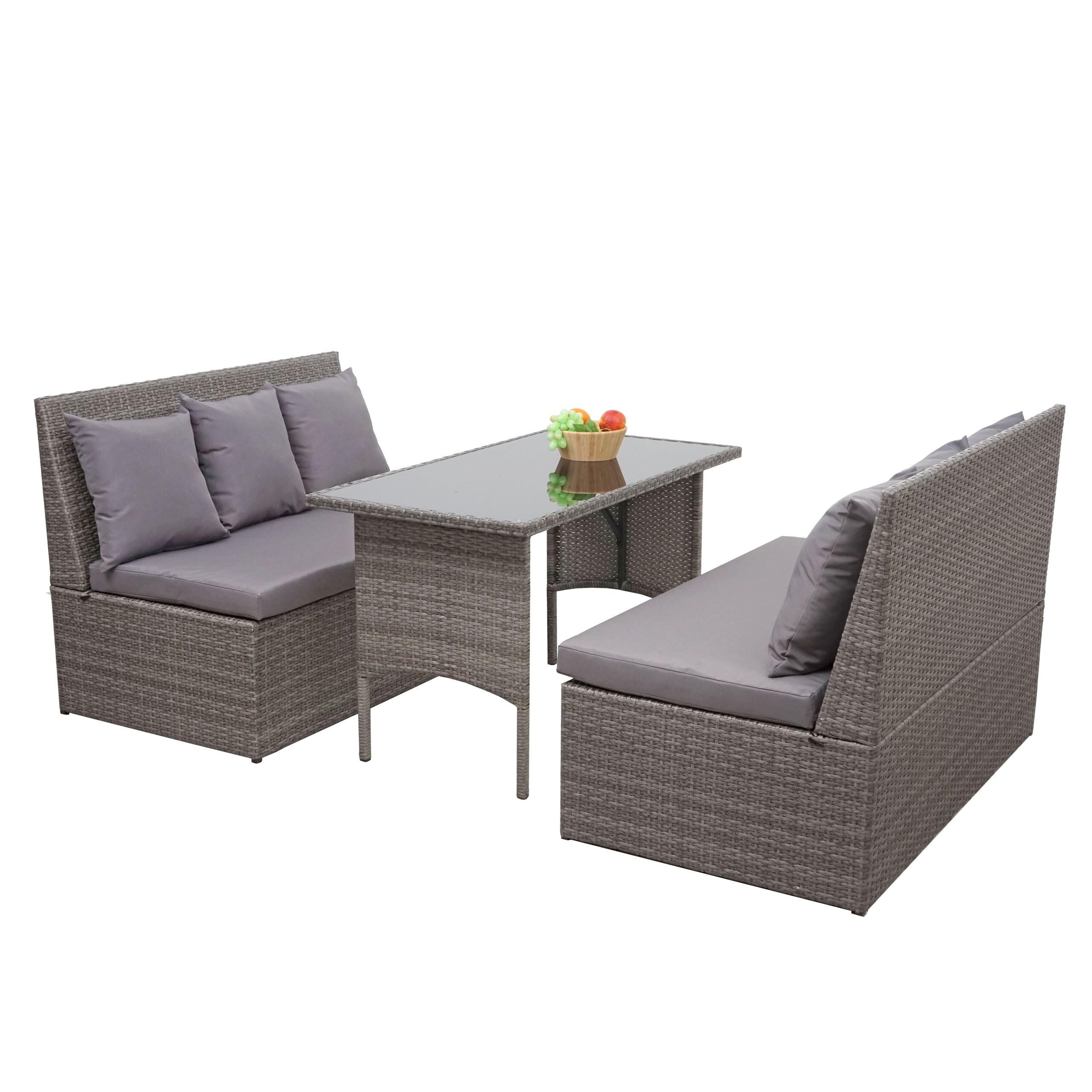 Poly-Rattan Garnitur MCW-G16, Garten-/Lounge-Set Sitzgruppe, Gastronomie 2x2er Sofa Tisch ~ grau, Kissen dunkelgrau - Bild 1