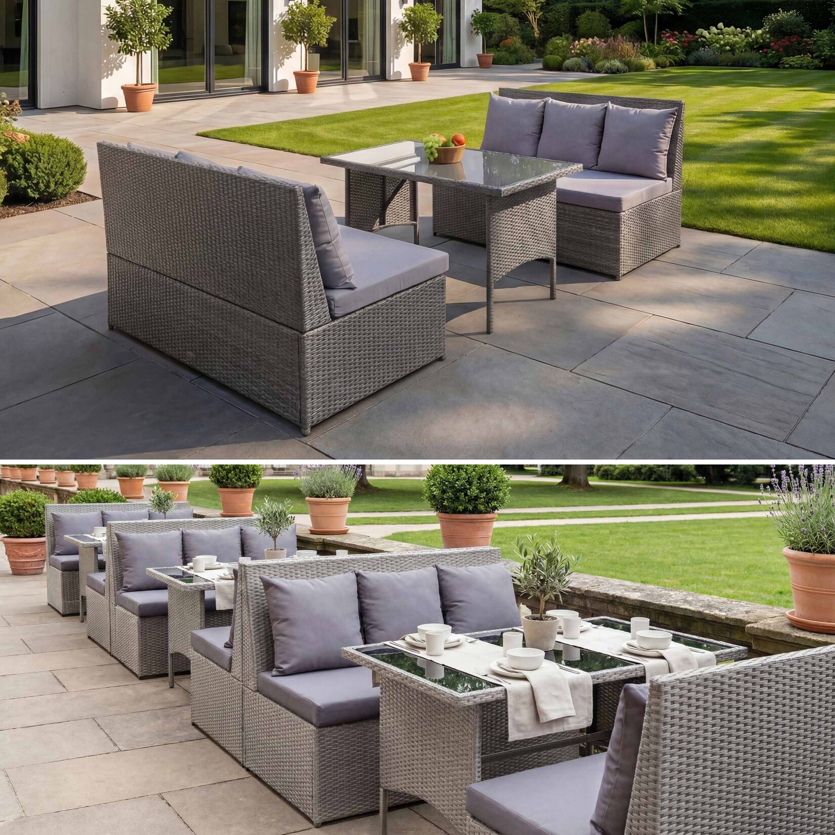 Poly-Rattan Garnitur MCW-G16, Garten-/Lounge-Set Sitzgruppe, Gastronomie 2x2er Sofa Tisch ~ grau, Kissen dunkelgrau