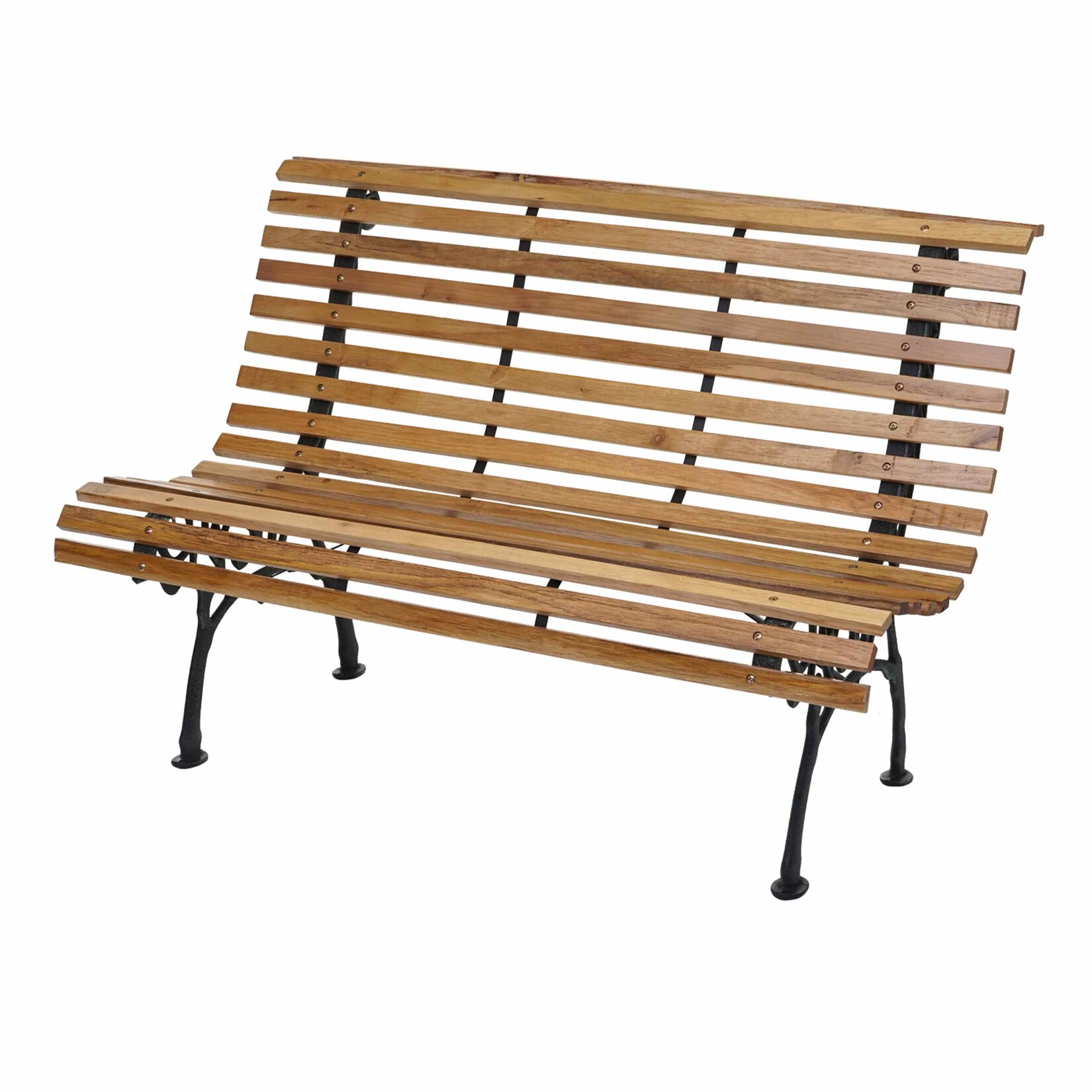 Gartenbank MCW-F97, Sitzbank Parkbank Holzbank, 2-Sitzer Gusseisen Holz 122cm 22kg ~ hellbraun