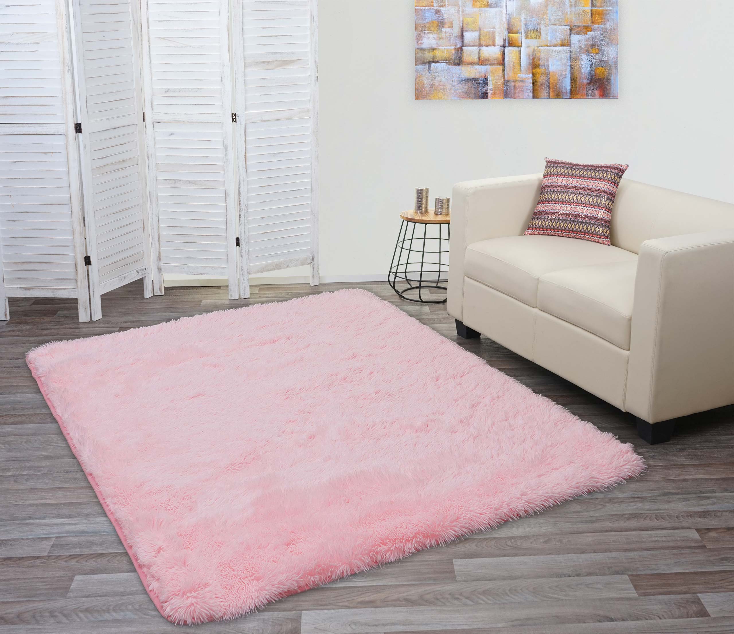 Teppich MCW-F69, Shaggy L&auml;ufer Hochflor Langflor, Stoff/Textil flauschig weich 230x160cm ~ rosa - Bild 1