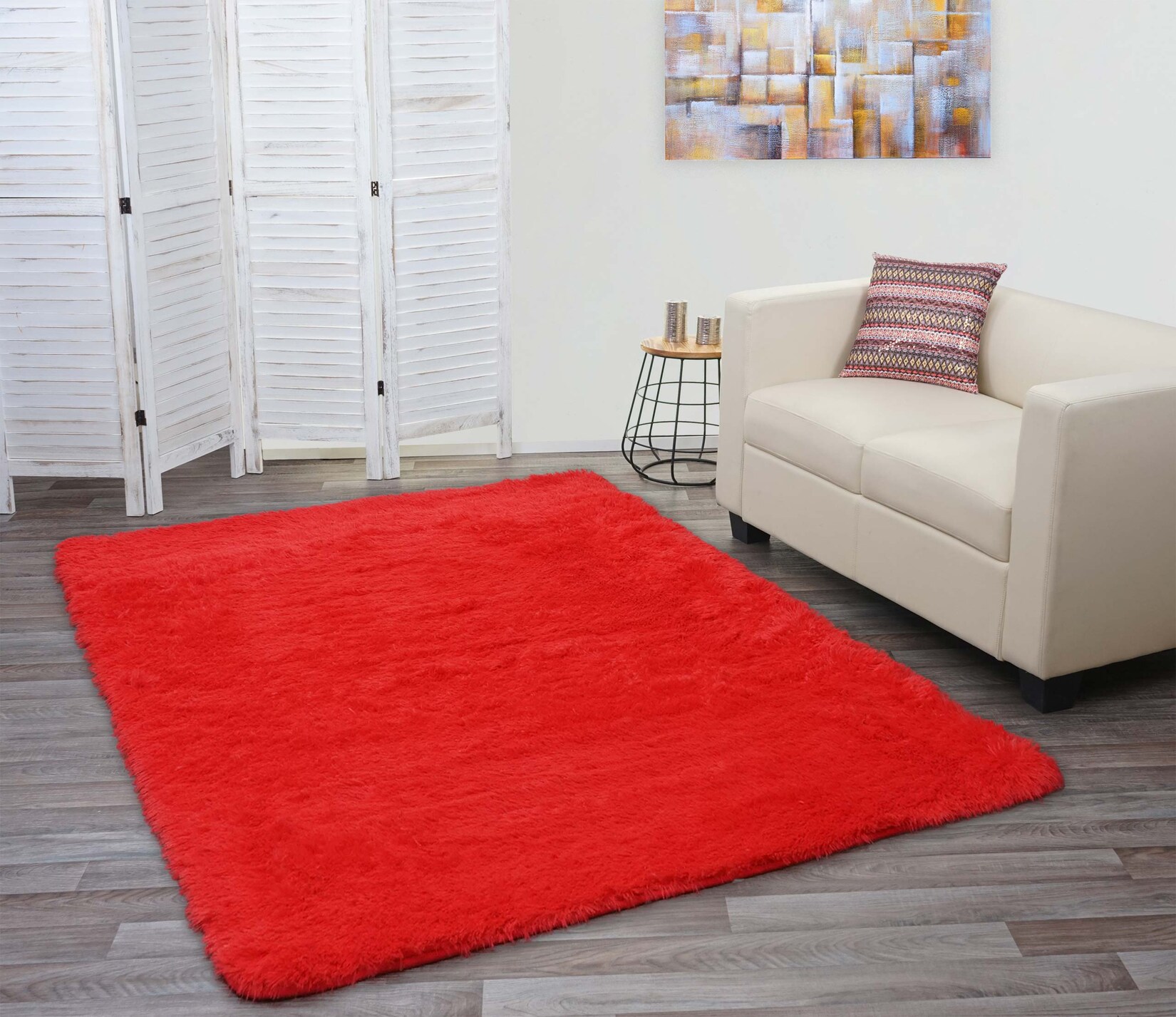Teppich MCW-F69, Shaggy Läufer Hochflor Langflor, Stoff/Textil flauschig weich 230x160cm ~ rot | 04057651360201