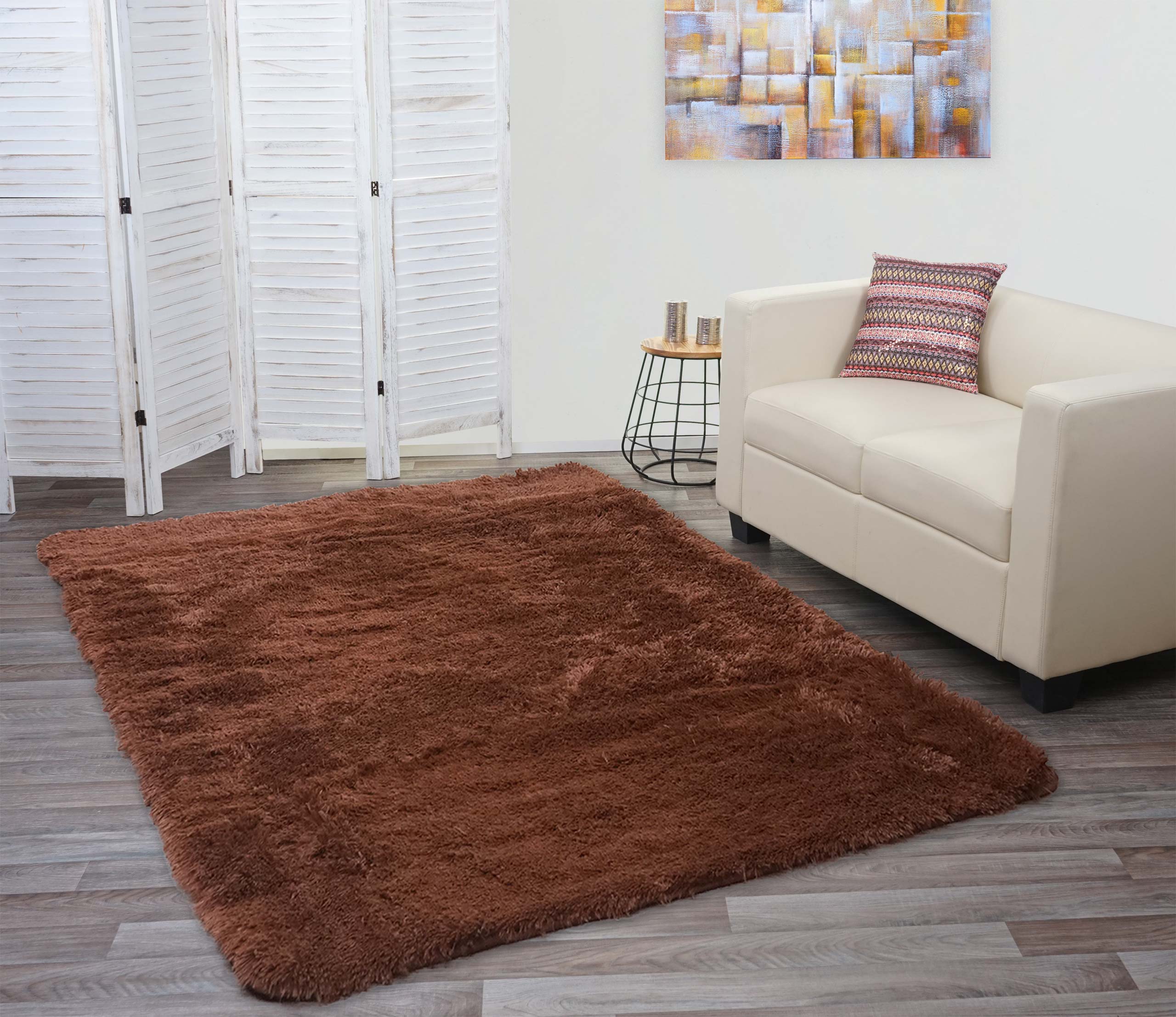 Teppich MCW-F69, Shaggy L&auml;ufer Hochflor Langflor, Stoff/Textil flauschig weich 230x160cm ~ dunkelbraun - Bild 1