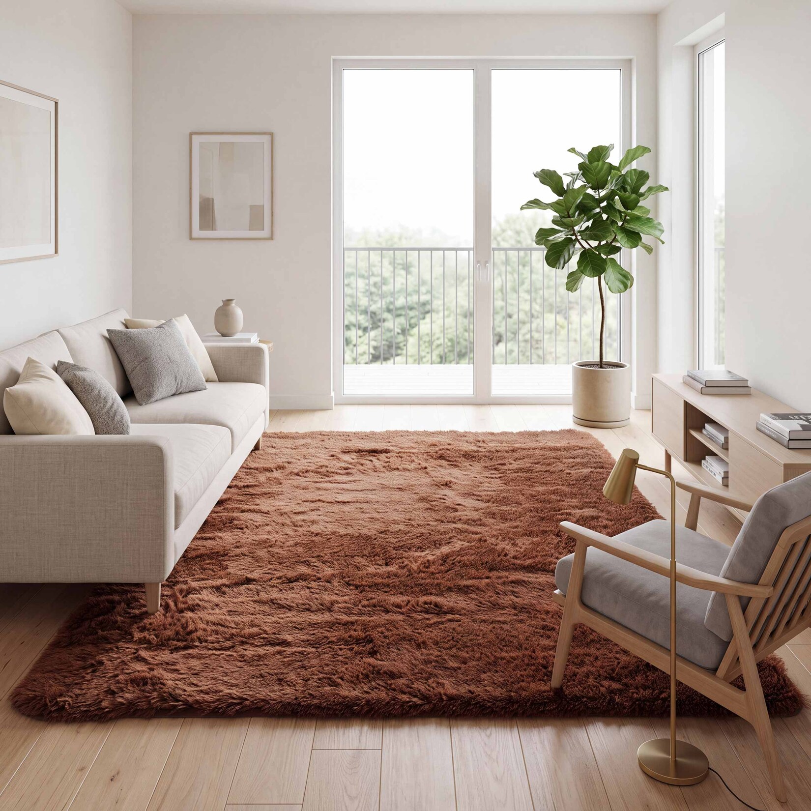 Teppich MCW-F69, Shaggy Läufer Hochflor Langflor, Stoff/Textil flauschig weich 230x160cm ~ dunkelbraun