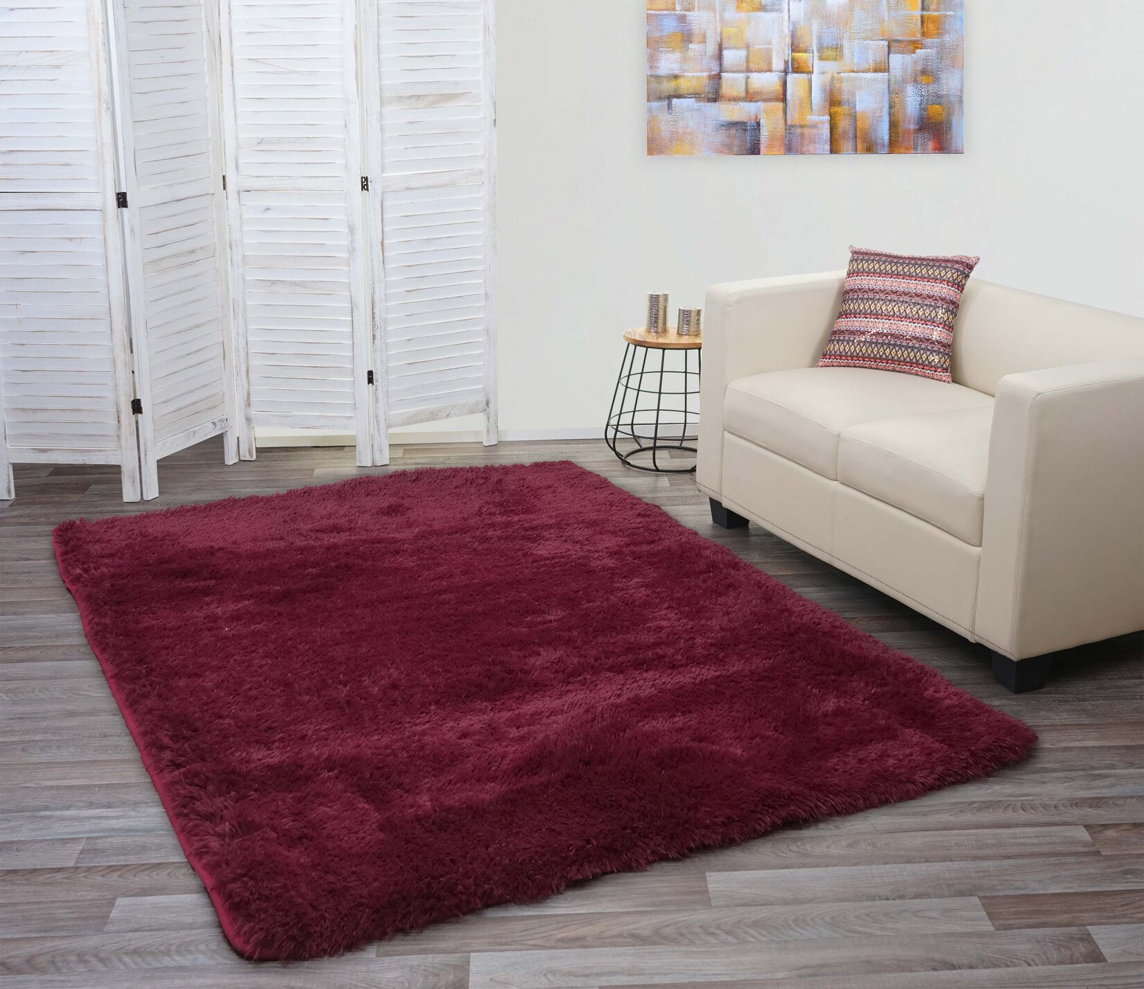 Teppich MCW-F69, Shaggy Läufer Hochflor Langflor, Stoff/Textil flauschig weich 230x160cm ~ weinrot | 04057651358437