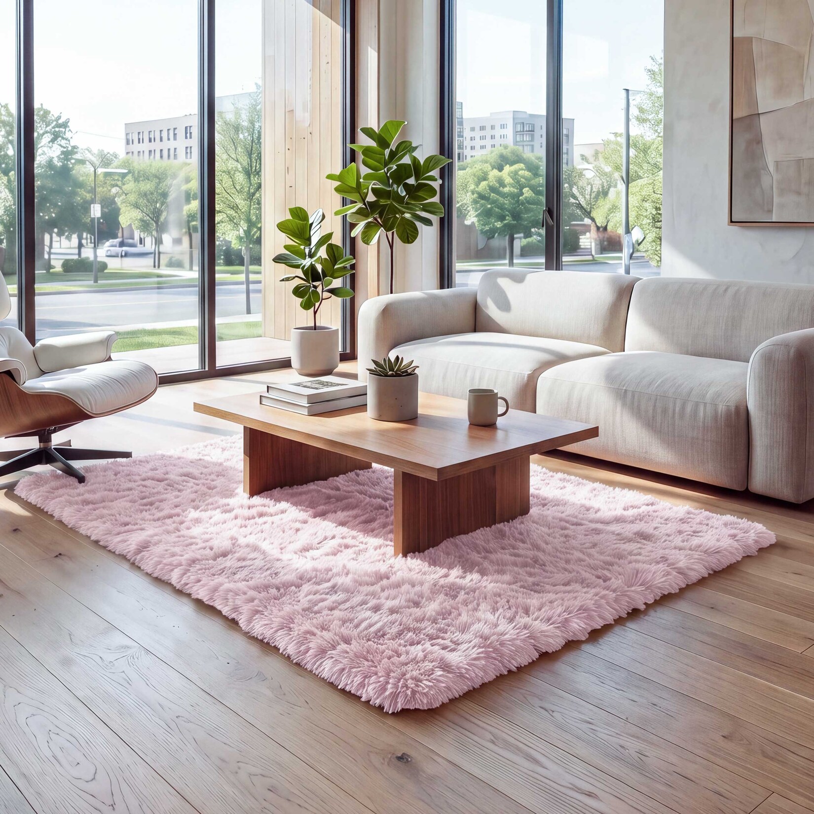 Teppich MCW-F69, Shaggy Läufer Hochflor Langflor, Stoff/Textil flauschig weich 200x140cm ~ rosa