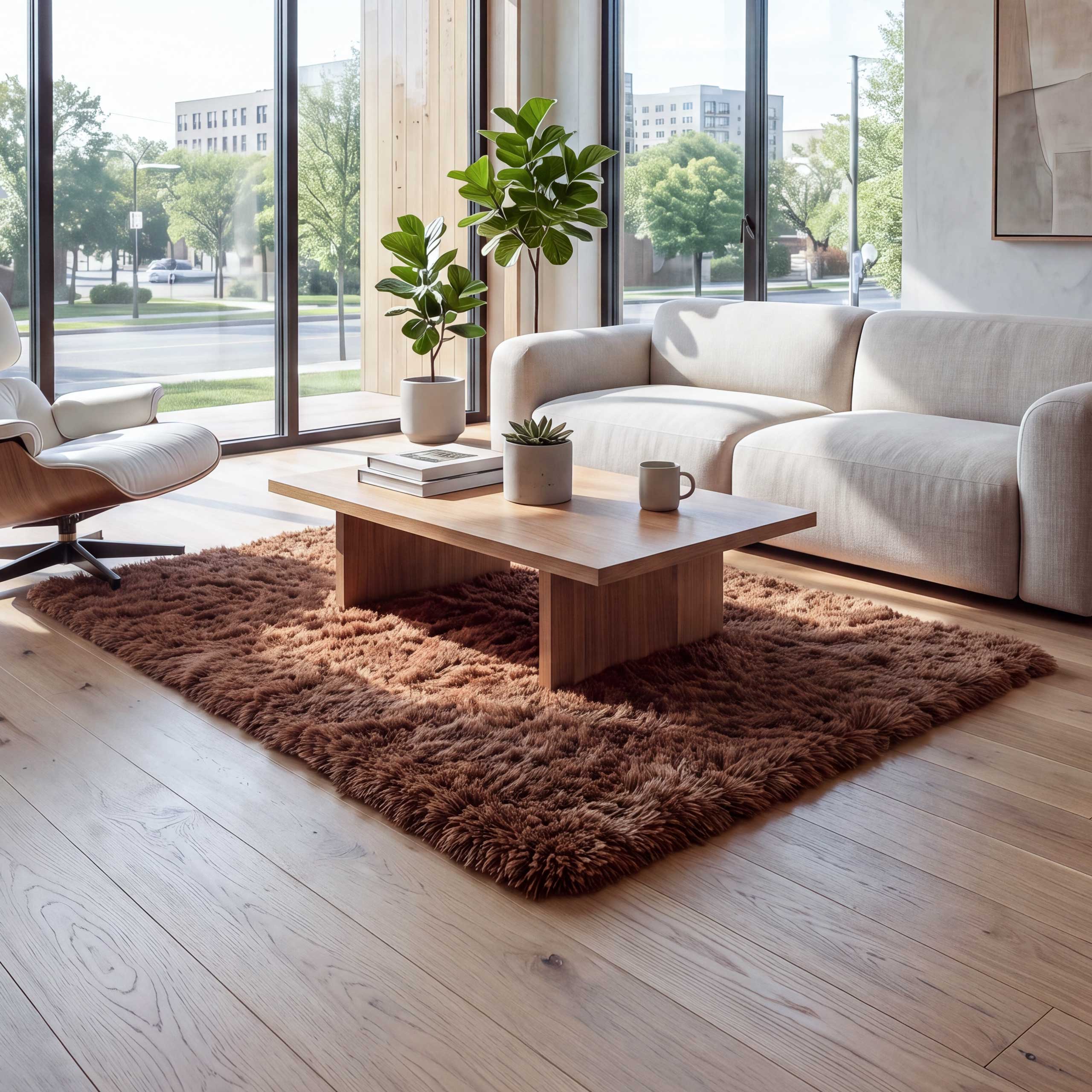 Teppich MCW-F69, Shaggy L&auml;ufer Hochflor Langflor, Stoff/Textil flauschig weich 200x140cm ~ dunkelbraun - Bild 1