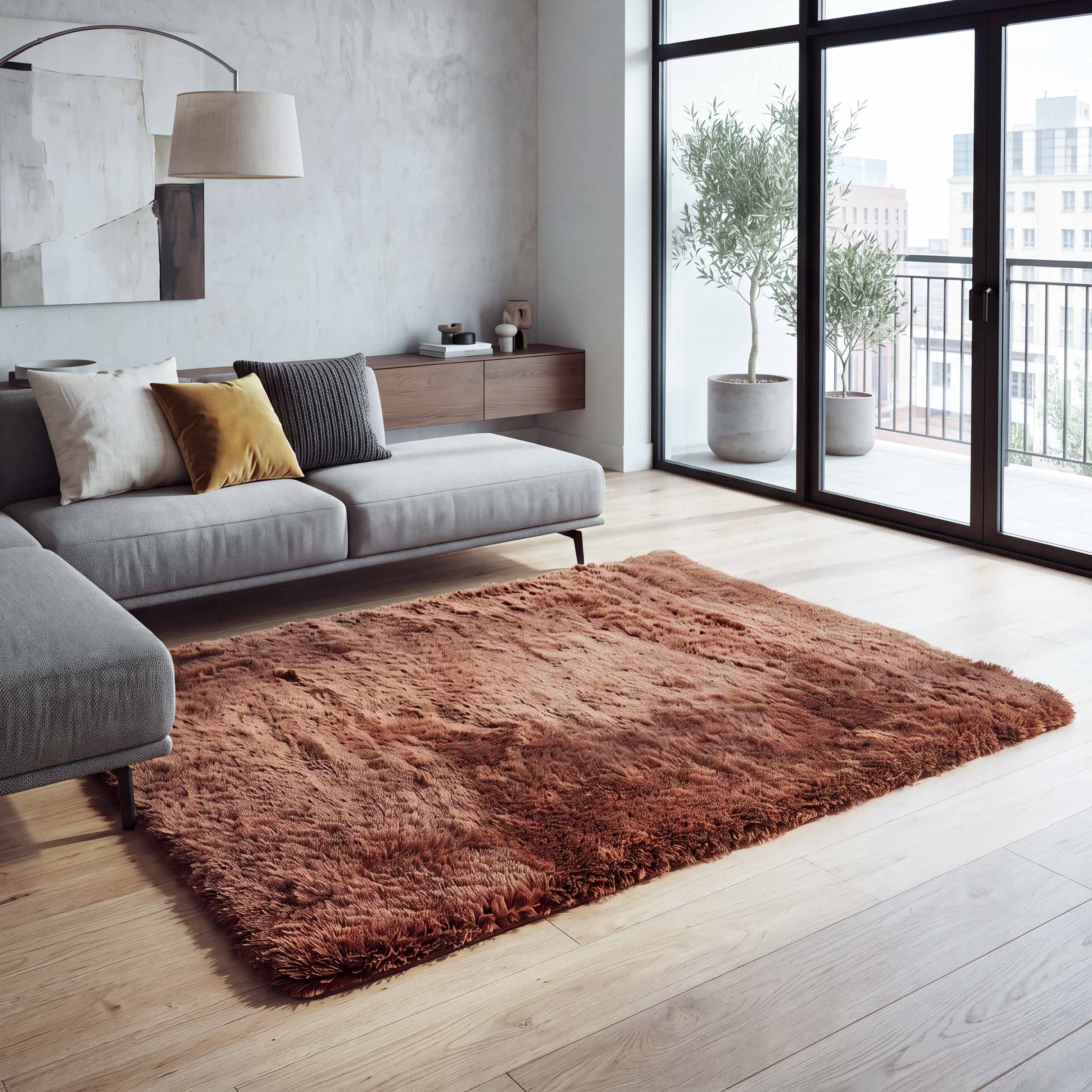 Teppich MCW-F69, Shaggy L&auml;ufer Hochflor Langflor, Stoff/Textil flauschig weich 160x120cm ~ dunkelbraun - Bild 1