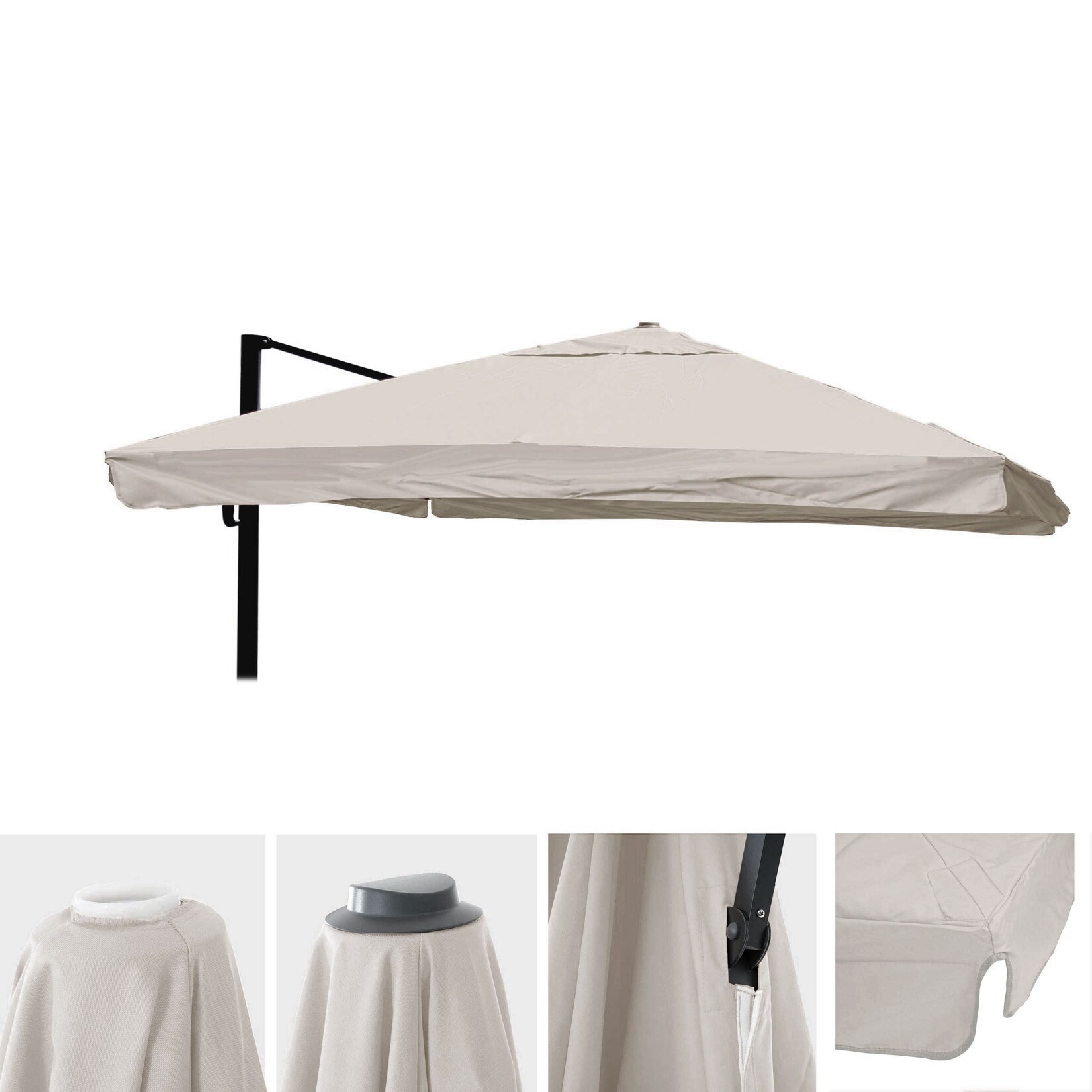 Ersatz-Bezug für Luxus-Ampelschirm MCW-A96 mit Flap, Schirmbezug Ersatzbezug, 3,5x3,5m (Ø4,95m) Polyester ~ creme-grau