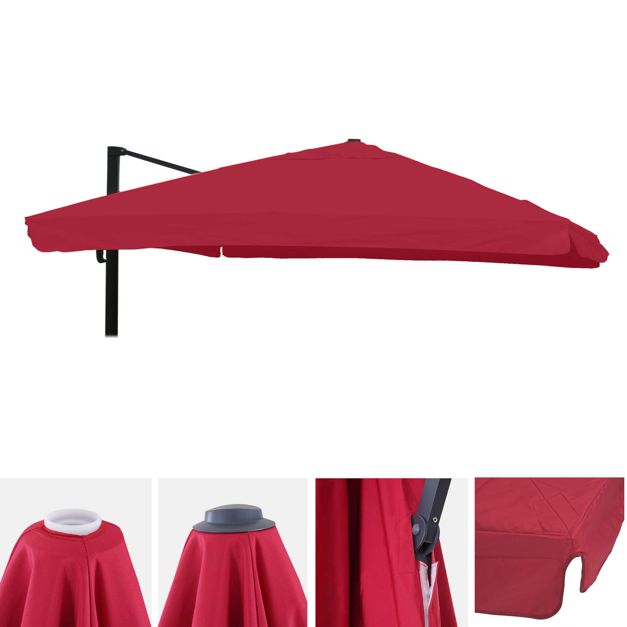 Ersatz-Bezug f&uuml;r Luxus-Ampelschirm MCW-A96 mit Flap, Sonnenschirmbezug Ersatzbezug, 3x4m (&Oslash;5m) Polyester 4kg ~ bordeaux - Bild 1