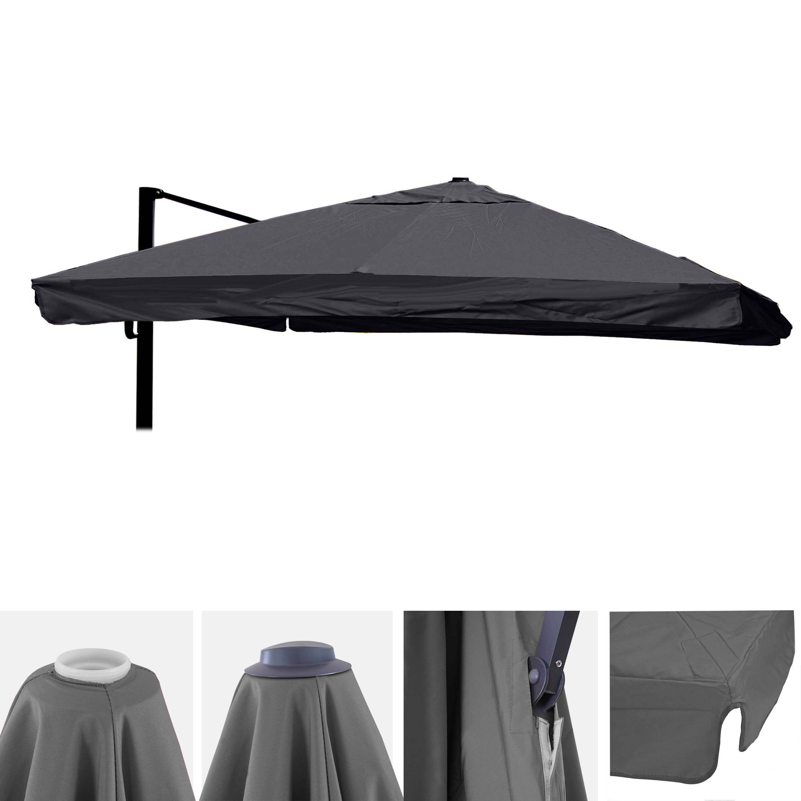 Ersatz-Bezug f&uuml;r Luxus-Ampelschirm MCW-A96 mit Flap, Sonnenschirmbezug Ersatzbezug, 3x3m (&Oslash;4,24m) Polyester 3kg ~ anthrazit - Bild 1