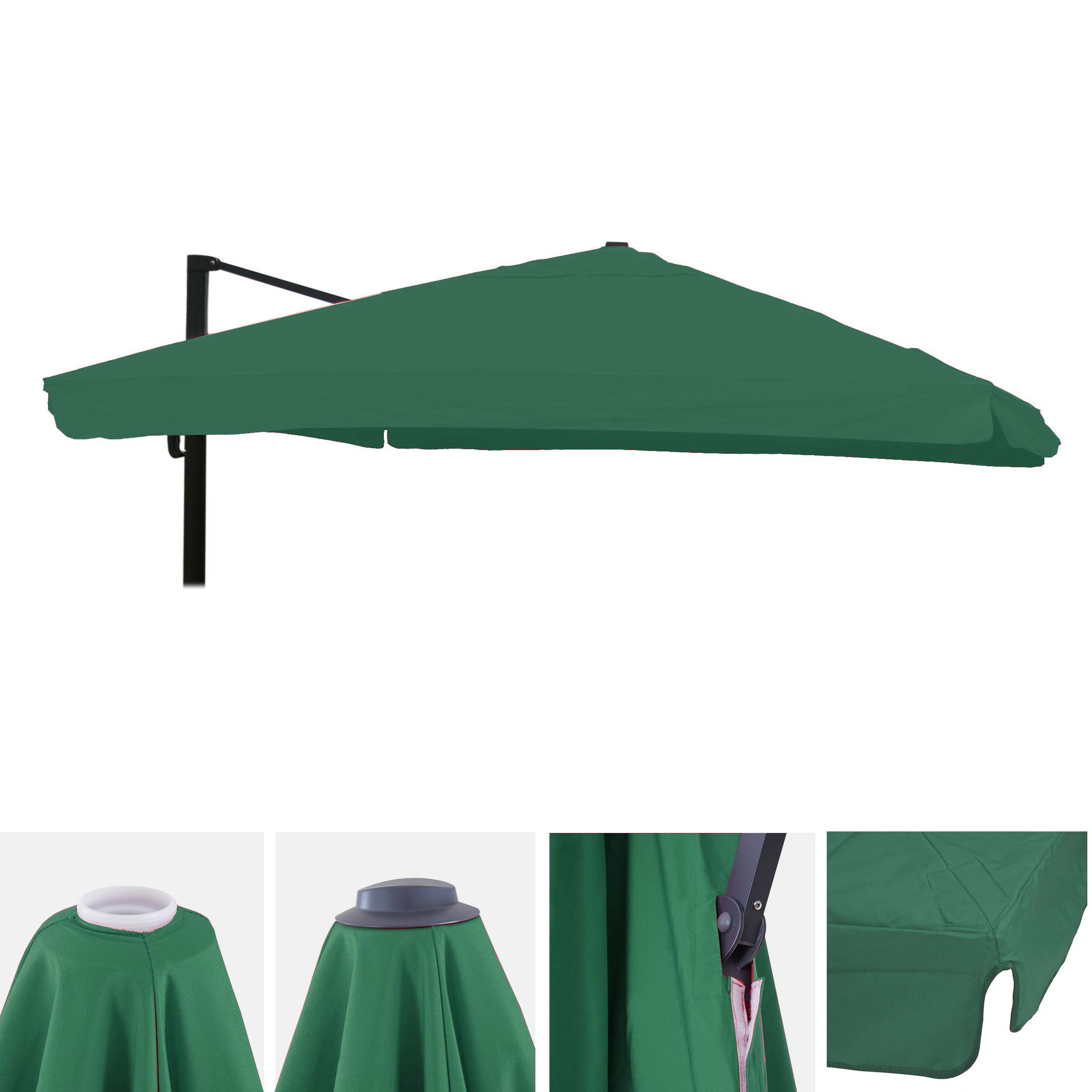 Ersatz-Bezug f&uuml;r Luxus-Ampelschirm MCW-A96 mit Flap, Sonnenschirmbezug Ersatzbezug, 3x3m (&Oslash;4,24m) Polyester 3kg ~ dunkelgr&uuml;n - Bild 1