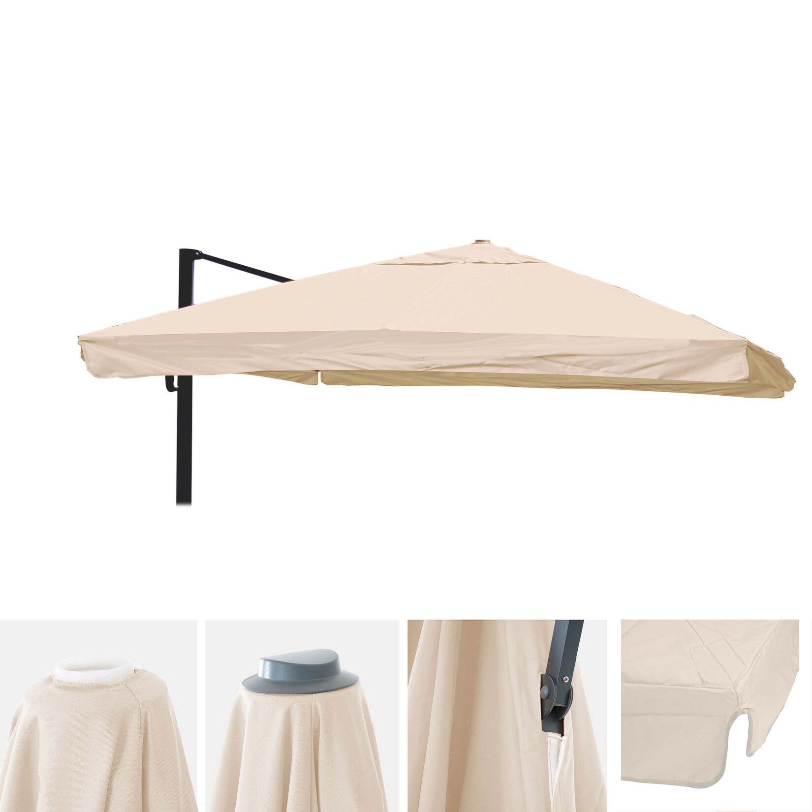 Ersatz-Bezug für Luxus-Ampelschirm MCW-A96 mit Flap, Sonnenschirmbezug Ersatzbezug, 3x3m (Ø4,24m) Polyester ~ creme