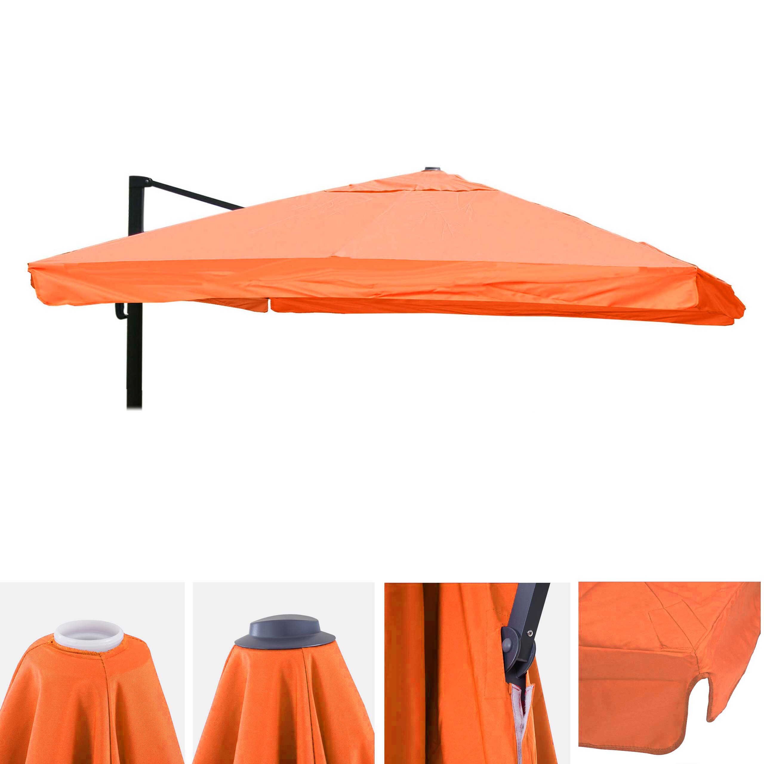 Ersatz-Bezug f&uuml;r Luxus-Ampelschirm MCW-A96 mit Flap, Sonnenschirmbezug Ersatzbezug, 3x3m (&Oslash;4,24m) Polyester 3kg ~ terracotta - Bild 1