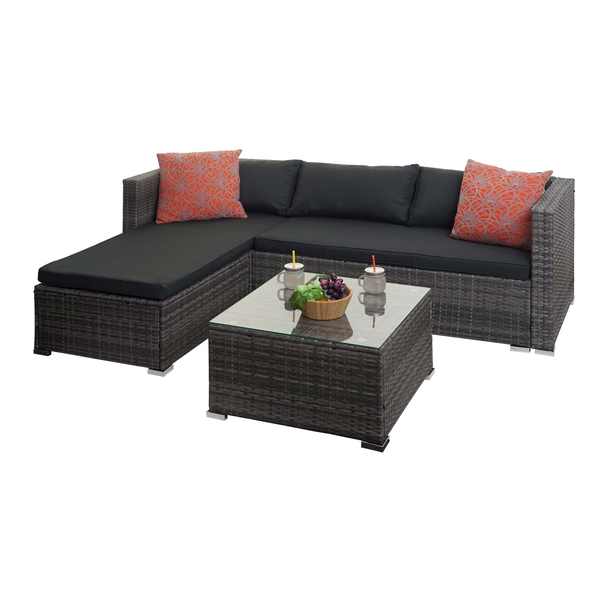 Poly-Rattan Garnitur MCW-F57, Balkon-/Garten-/Lounge-Set Sofa Sitzgruppe ~ grau, Kissen dunkelgrau mit Deko-Kissen - Bild 1