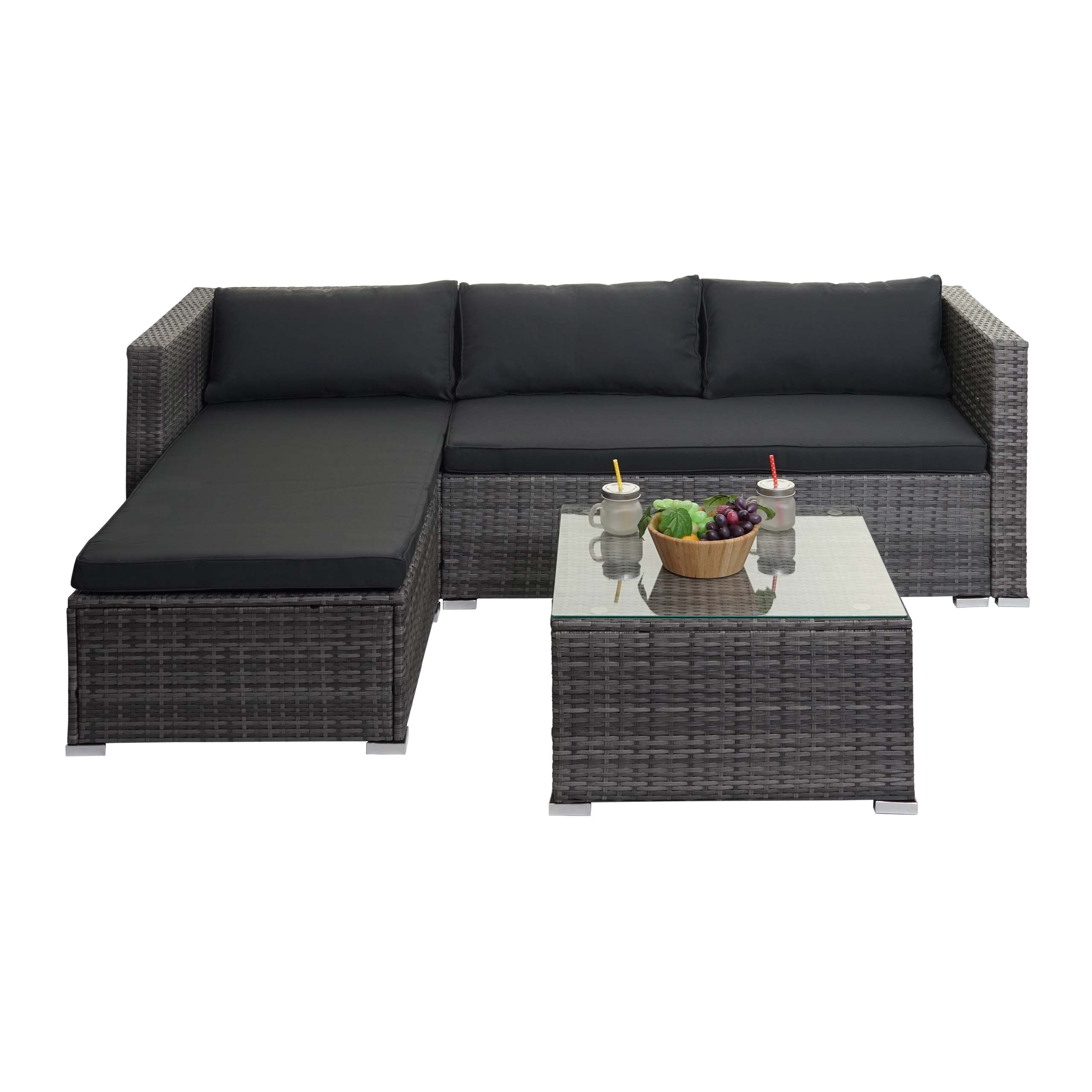 Poly-Rattan Garnitur MCW-F57, Balkon-/Garten-/Lounge-Set Sofa Sitzgruppe ~ grau, Kissen dunkelgrau ohne Deko-Kissen - Bild 1