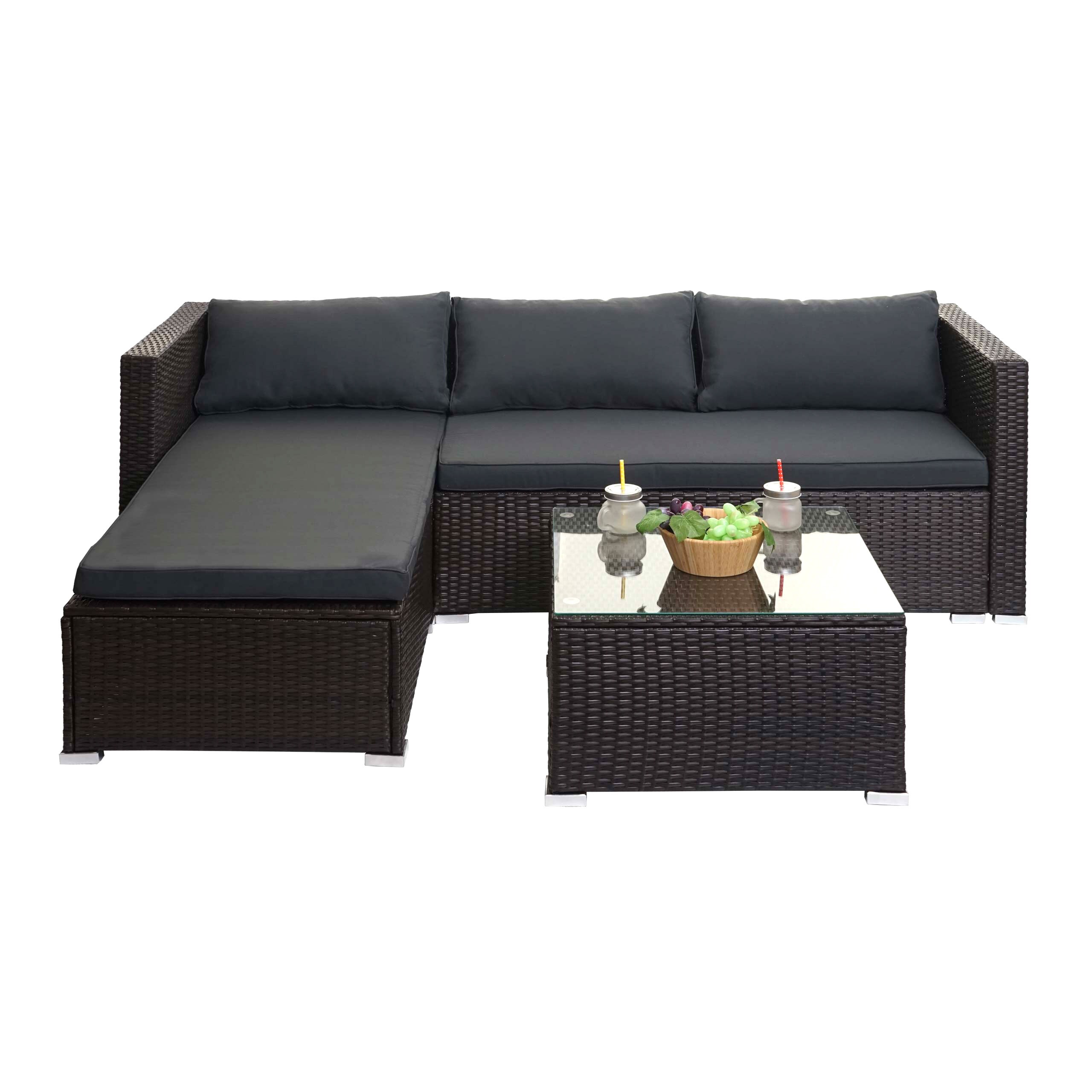 Poly-Rattan Garnitur MCW-F57, Balkon-/Garten-/Lounge-Set Sofa Sitzgruppe ~ braun, Kissen dunkelgrau ohne Deko-Kissen - Bild 1