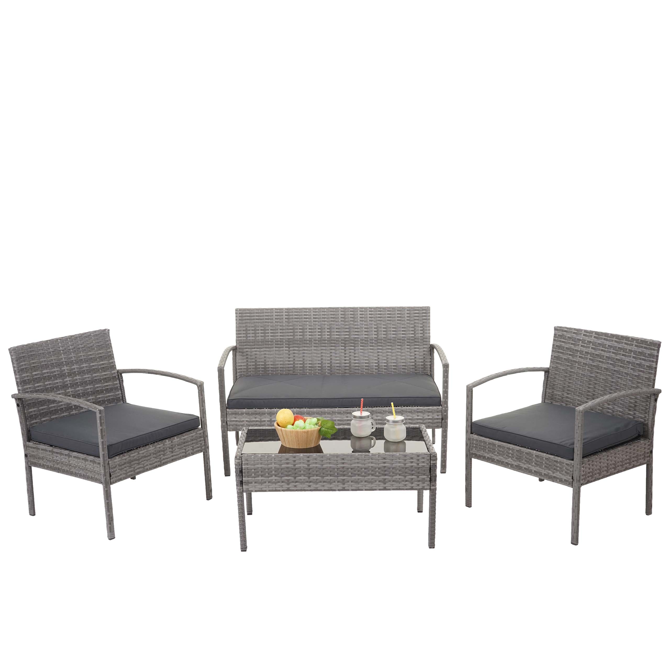 Poly-Rattan Garnitur MCW-F56, Balkon-/Garten-/Lounge-Set Sitzgruppe ~ grau, Kissen dunkelgrau - Bild 1