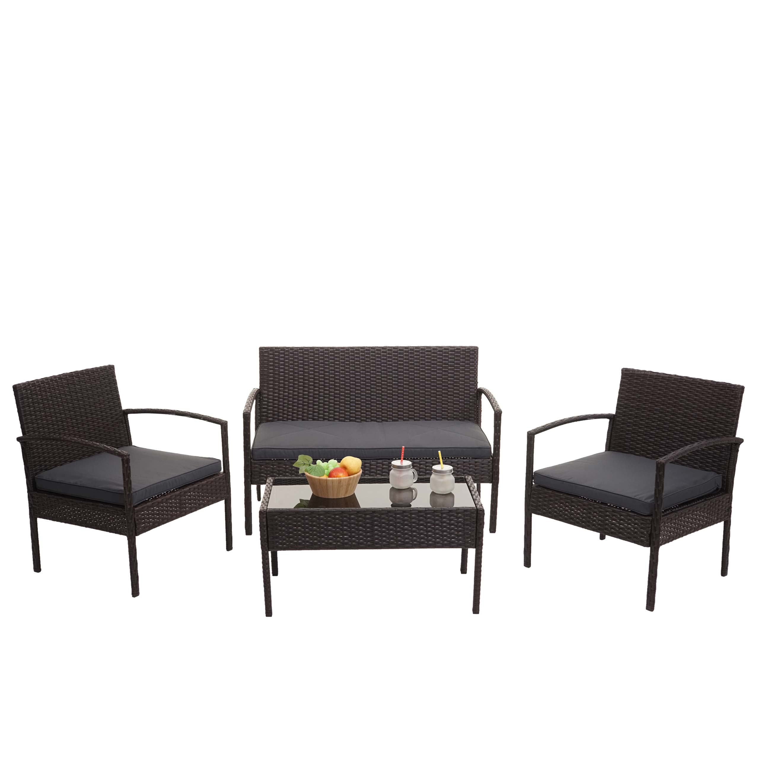 Poly-Rattan Garnitur MCW-F56, Balkon-/Garten-/Lounge-Set Sitzgruppe ~ braun, Kissen dunkelgrau - Bild 1