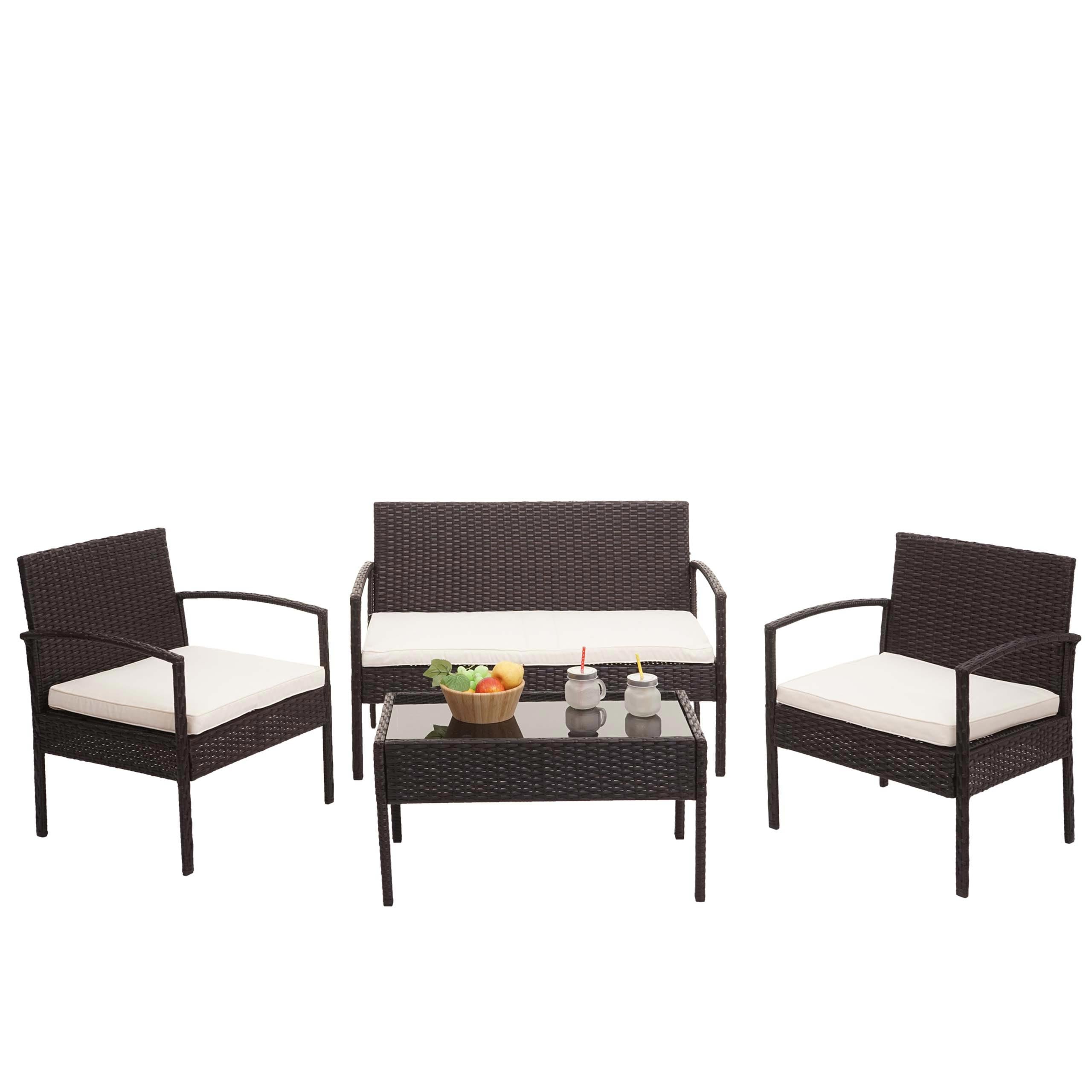 Poly-Rattan Garnitur MCW-F56, Balkon-/Garten-/Lounge-Set Sitzgruppe ~ braun, Kissen creme - Bild 1