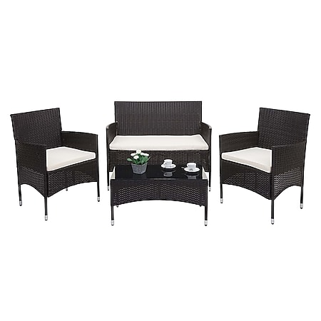 Poly-Rattan Garnitur MCW-F55, Balkon-/Garten-/Lounge-Set Sofa Sitzgruppe ~ braun, Kissen creme - Bild 1