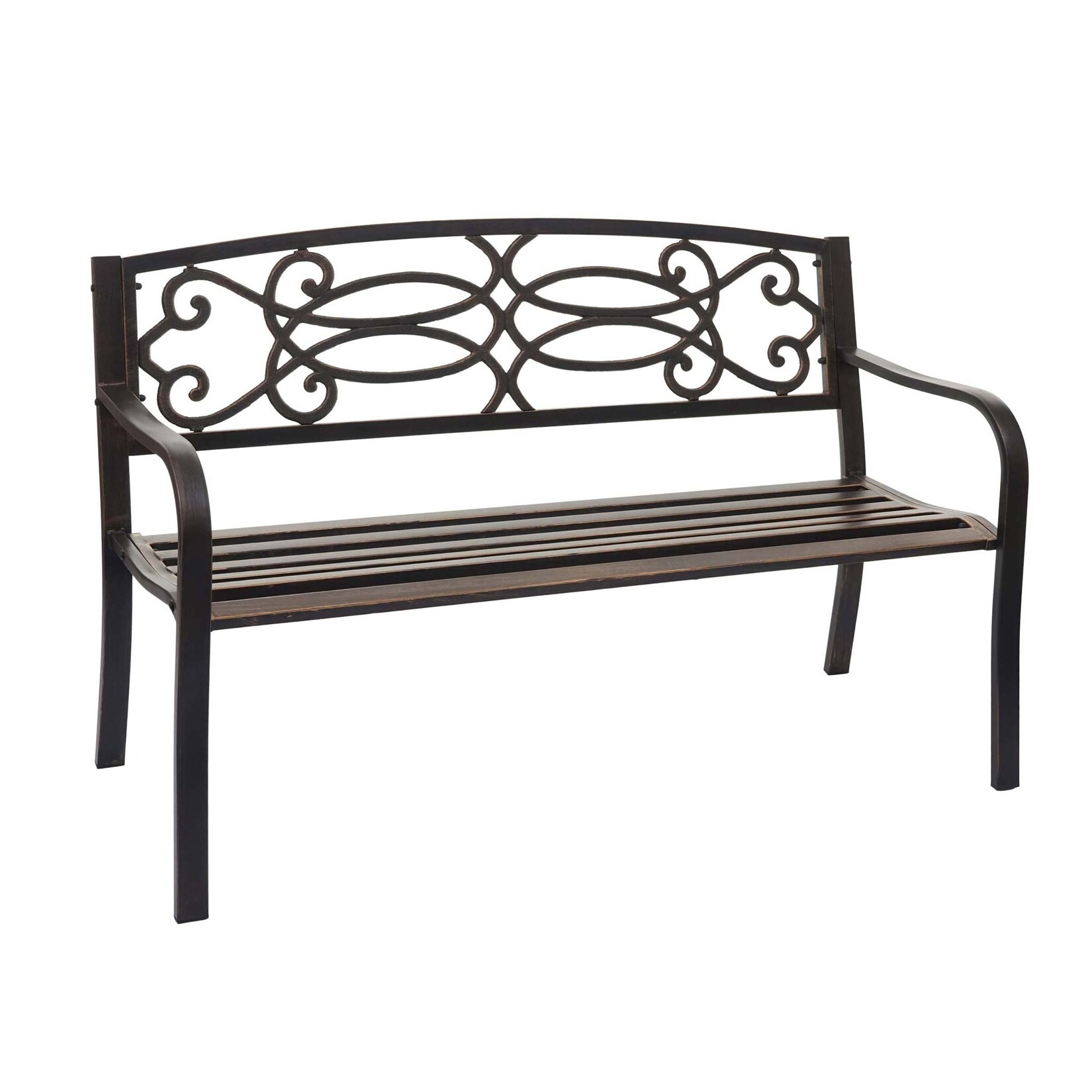 Gartenbank MCW-F44, Bank Parkbank Sitzbank, 2-Sitzer pulverbeschichteter Stahl ~ vintage bronze