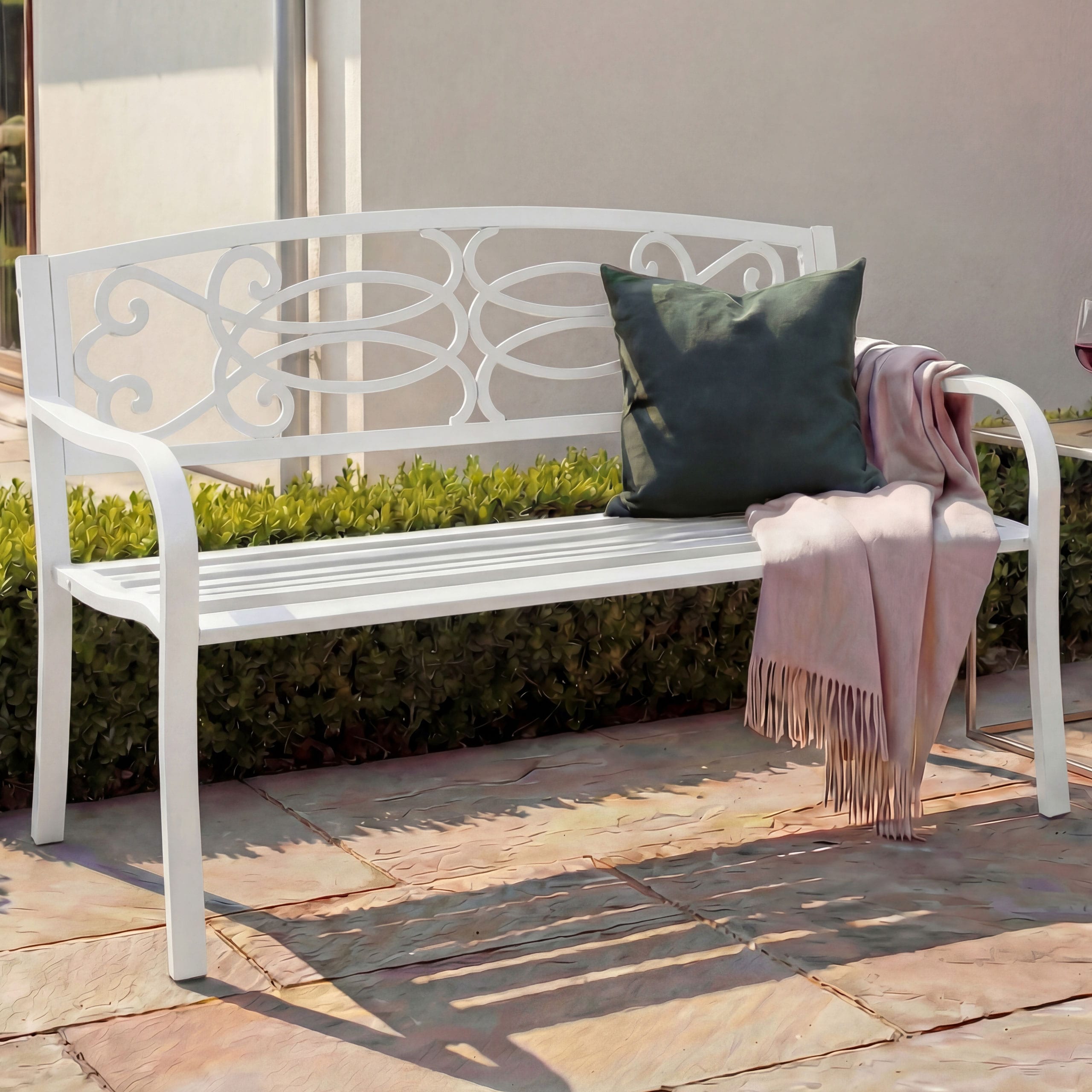 Gartenbank MCW-F44, Bank Parkbank Sitzbank, 2-Sitzer pulverbeschichteter Stahl ~ wei&szlig; - Bild 1