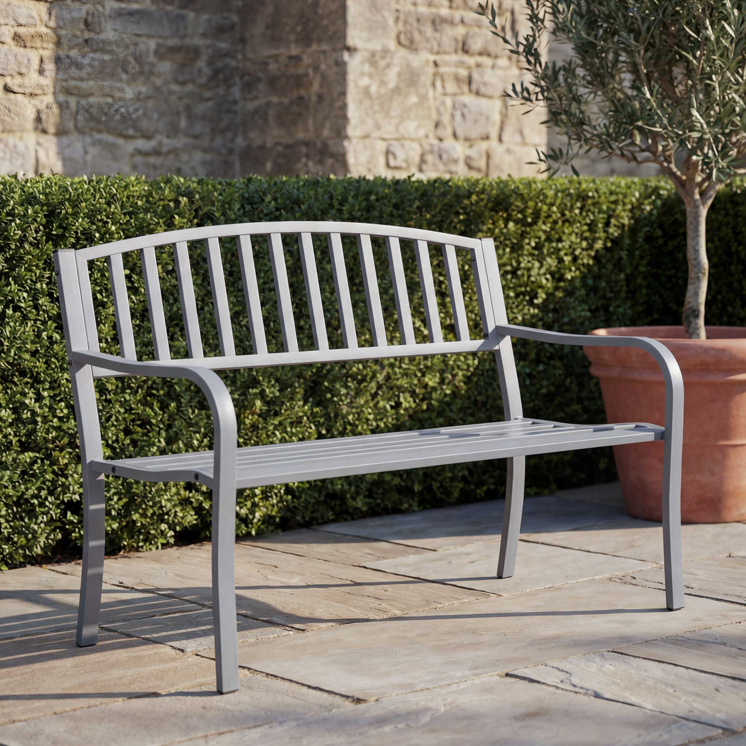 Gartenbank MCW-F43, Bank Parkbank Sitzbank, 2-Sitzer pulverbeschichteter Stahl ~ grau - Bild 1
