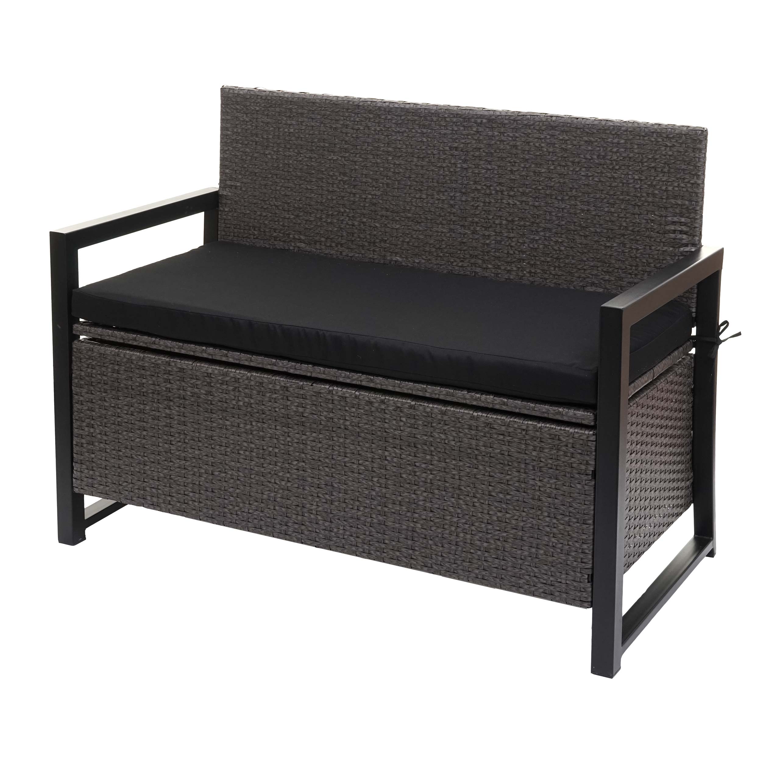 Poly-Rattan 2er Sitzbank MCW-F39, Gartenbank Truhenbank, Staufach Aufbewahrung Sitzkissen ~ grau, Kissen schwarz - Bild 1