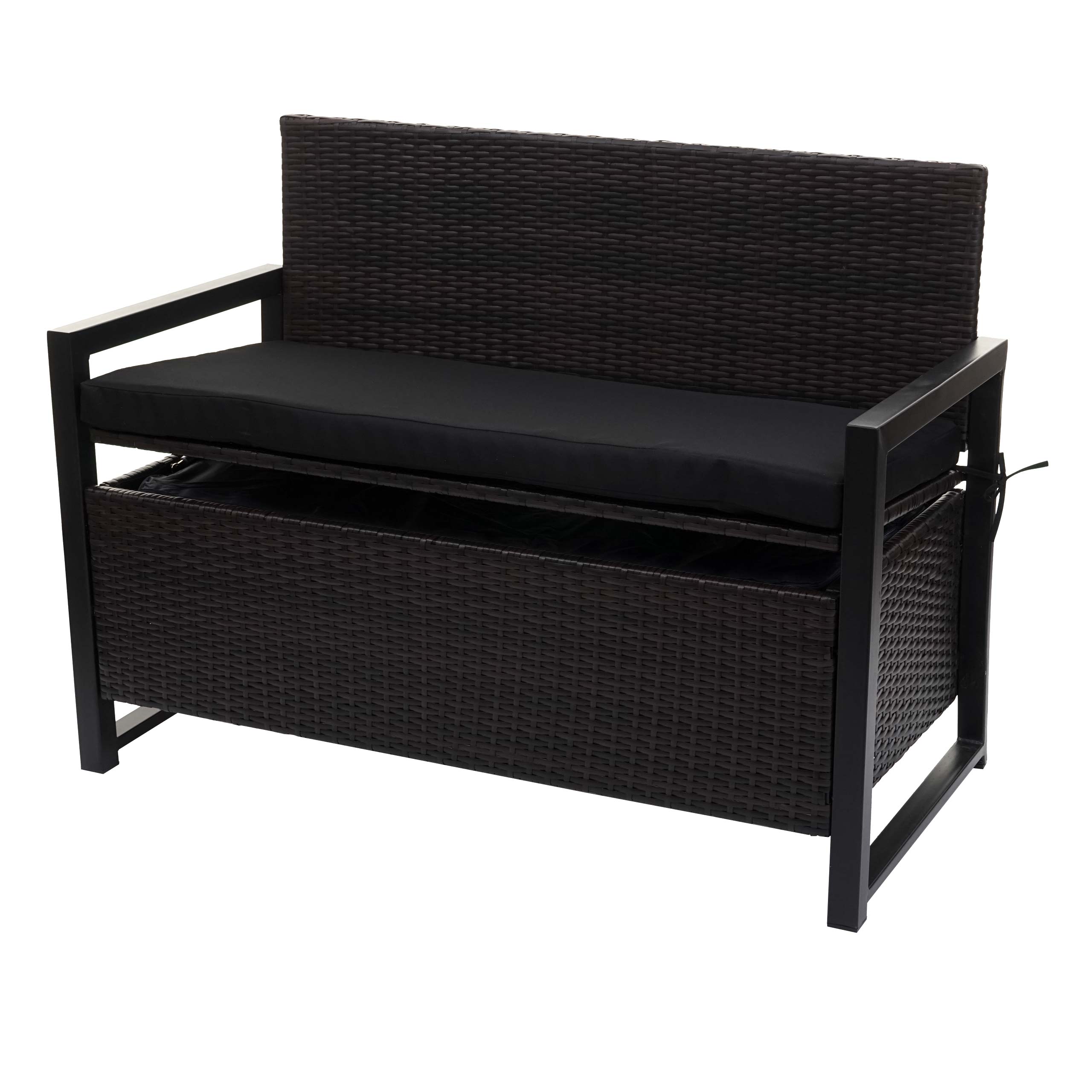 Poly-Rattan 2er Sitzbank MCW-F39, Gartenbank Truhenbank, Staufach Aufbewahrung Sitzkissen ~ braun, Kissen schwarz - Bild 1
