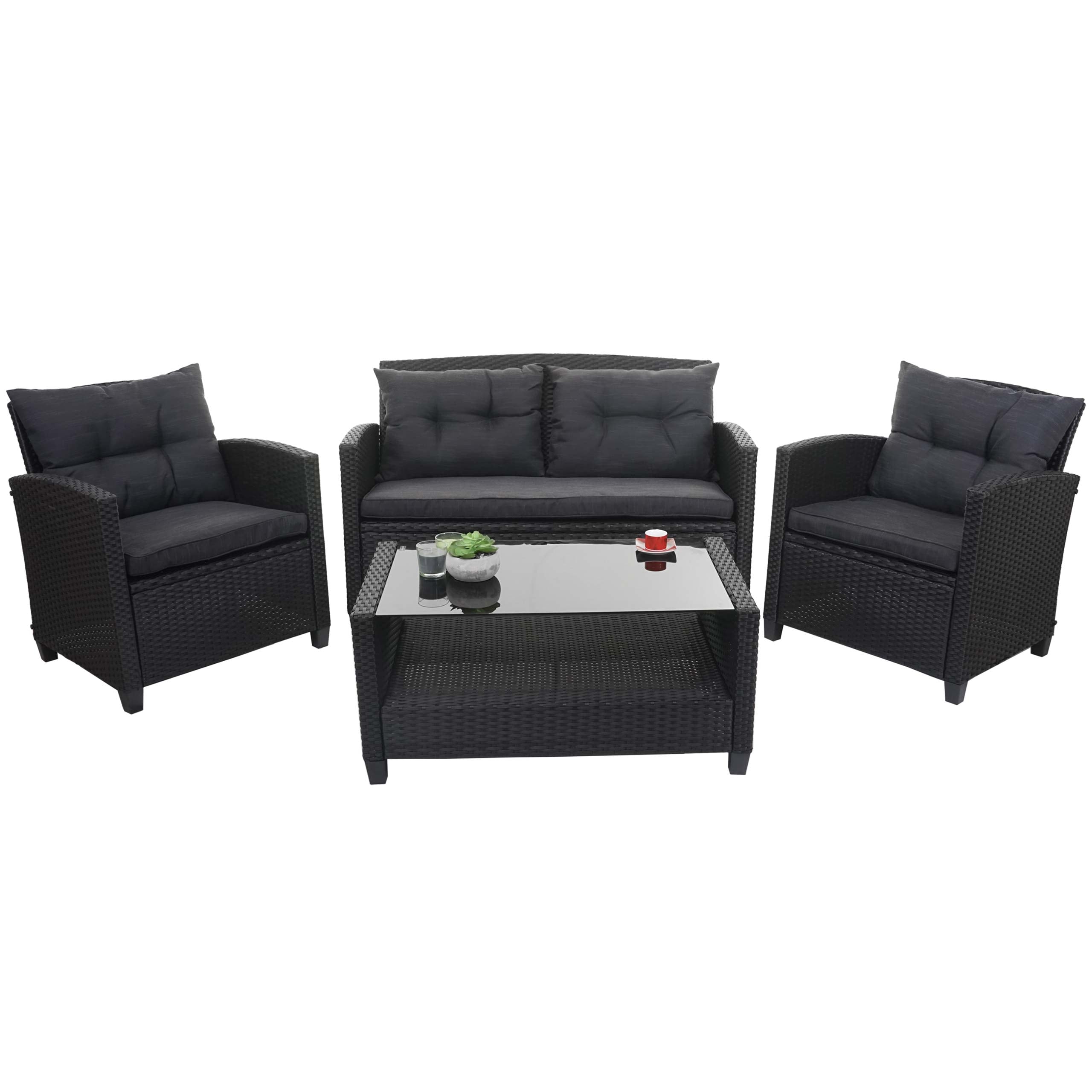 XXL Poly-Rattan Garnitur MCW-F10, Balkon-/Garten-/Lounge-Set Sitzgruppe, Sofa Sessel mit Kissen Spun Poly ~ anthrazit - Bild 1