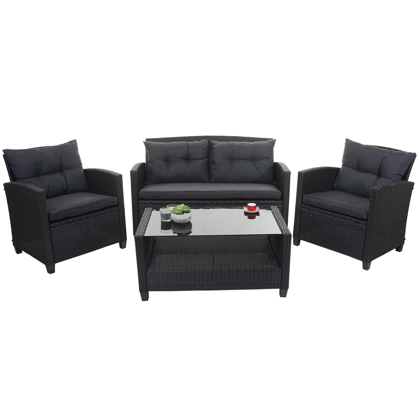 XXL Poly-Rattan Garnitur MCW-F10, Balkon-/Garten-/Lounge-Set Sitzgruppe, Sofa Sessel mit Kissen Spun Poly ~ anthrazit