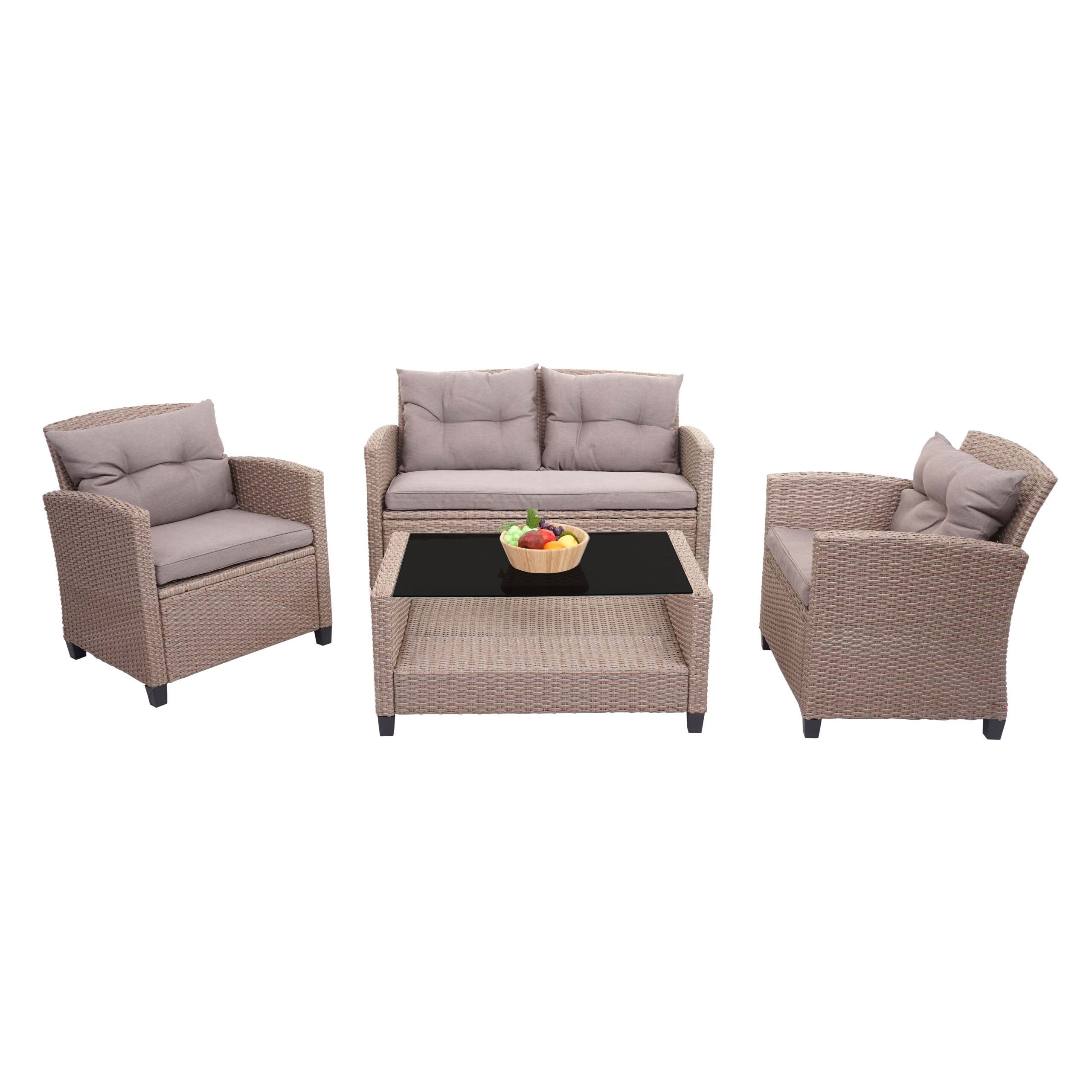 XXL Poly-Rattan Garnitur MCW-F10, Balkon-/Garten-/Lounge-Set Sitzgruppe, Sofa Sessel mit Kissen Spun Poly ~ grau-braun - Bild 1