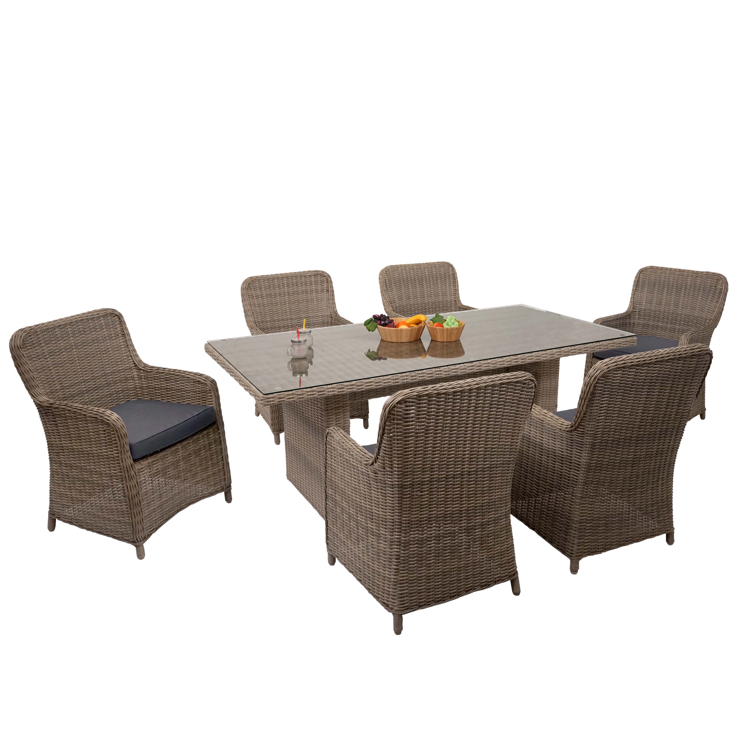 Poly-Rattan Garnitur MCW-E98, Sitzgruppe Balkon-/Garten-/Lounge-Set, Spun Poly halbrundes Rattan MVG beige Kissen grau - Bild 1