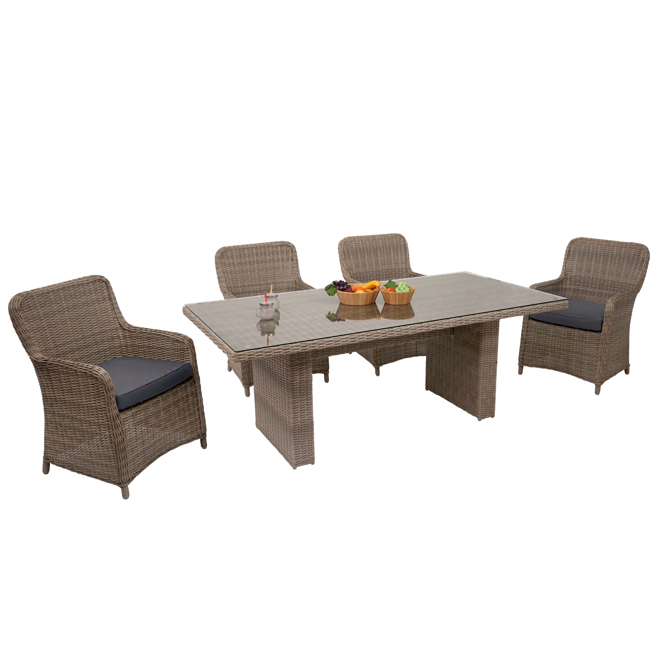 Poly-Rattan Garnitur MCW-E98, Balkon-/Garten-/Lounge-Set Sitzgruppe, Spun Poly halbrundes Rattan MVG beige Kissen grau - Bild 1