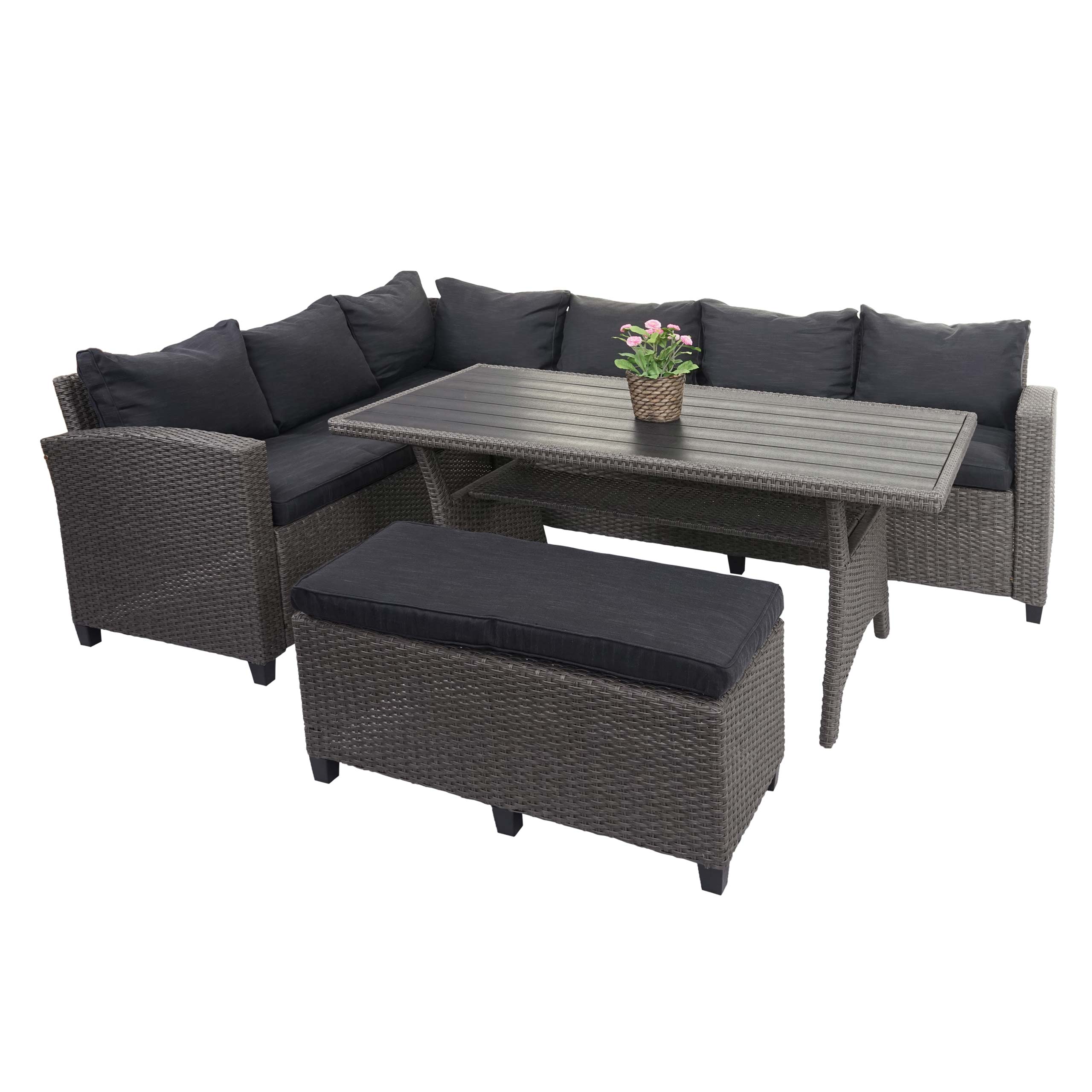 Poly Rattan Garnitur MCW-E96, Garten-/Lounge-Set Sitzgruppe, Spun Poly halbrundes Rattan ~ grau, Kissen anthrazit - Bild 1