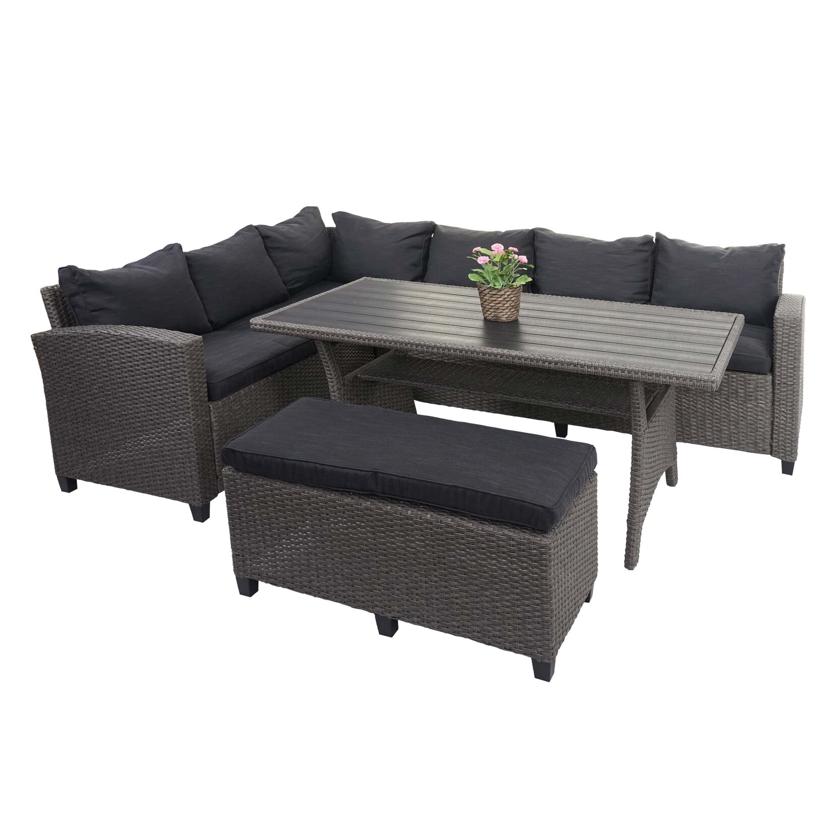 Poly Rattan Garnitur MCW-E96, Garten-/Lounge-Set Sitzgruppe, Spun Poly halbrundes Rattan ~ grau, Kissen anthrazit | 04057651403298