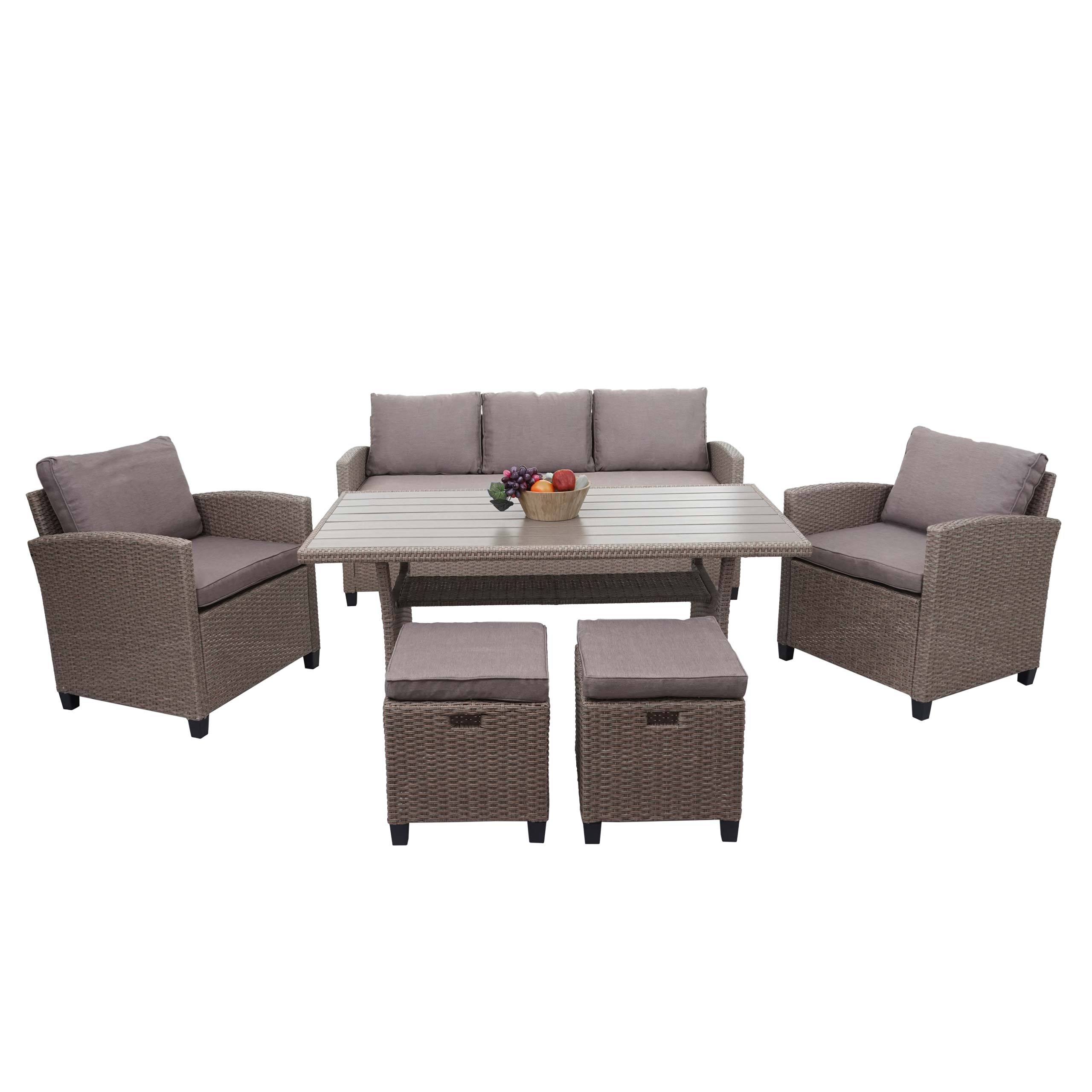 Poly-Rattan Garnitur MCW-E95, Garten-/Lounge-Set Sofa Sitzgruppe, Tischplatte WPC Spun Poly halbrundes Rattan grau - Bild 1