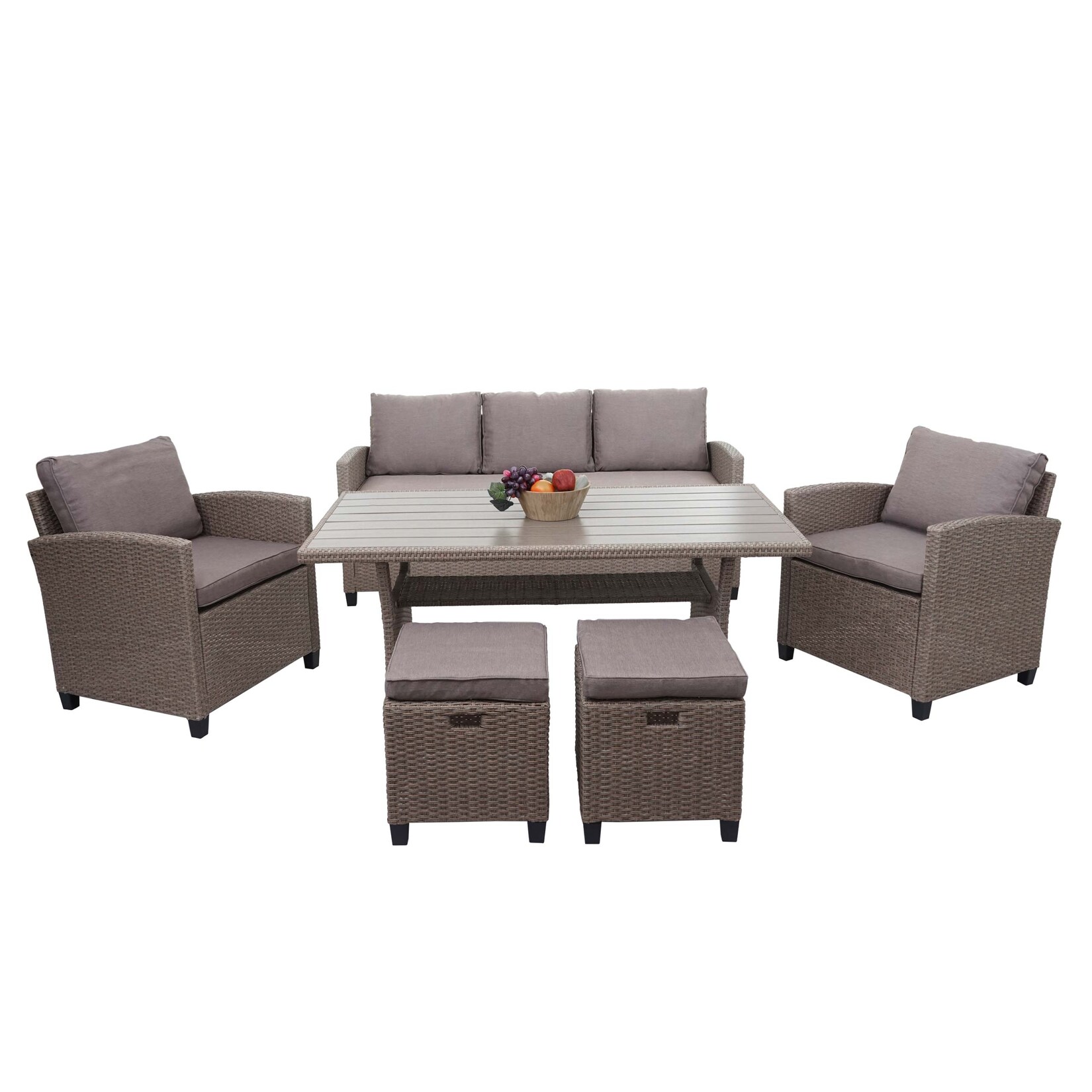 Poly-Rattan Garnitur MCW-E95, Garten-/Lounge-Set Sofa Sitzgruppe, Tischplatte WPC Spun Poly halbrundes Rattan grau | 04057651388304