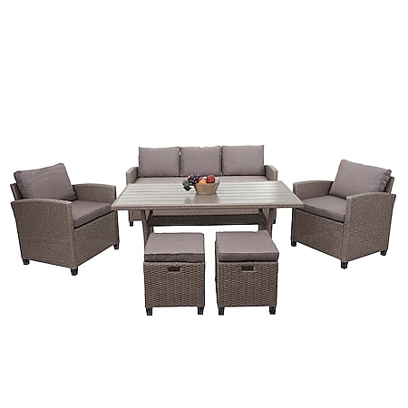Poly-Rattan Garnitur MCW-E95, Garten-/Lounge-Set Sofa Sitzgruppe, Tischplatte WPC Spun Poly halbrundes Rattan grau - Bild 1