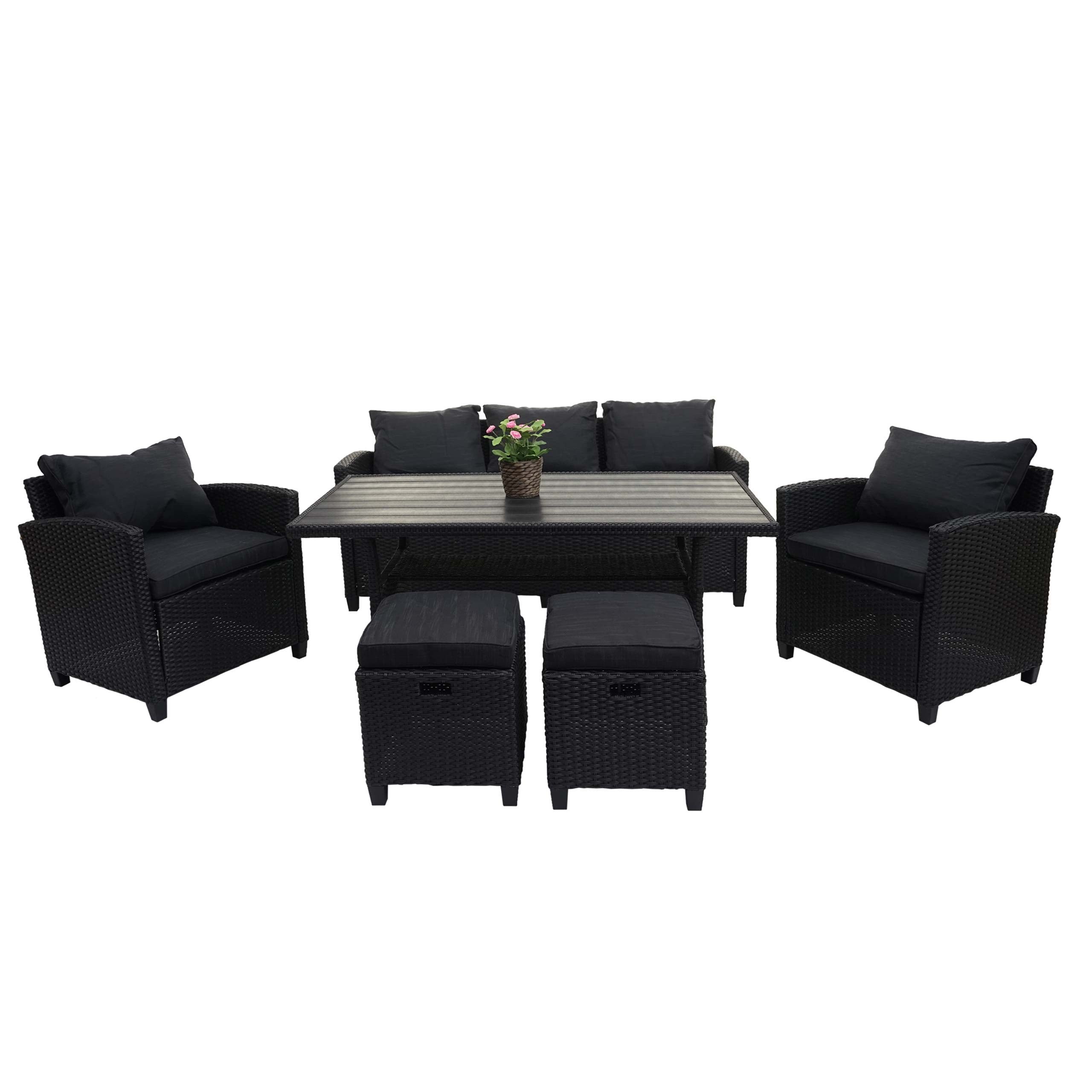 Poly-Rattan Garnitur MCW-E95, Garten-/Lounge-Set Sitzgruppe, Spun Poly halbrundes Rattan ~ schwarz, Kissen anthrazit - Bild 1
