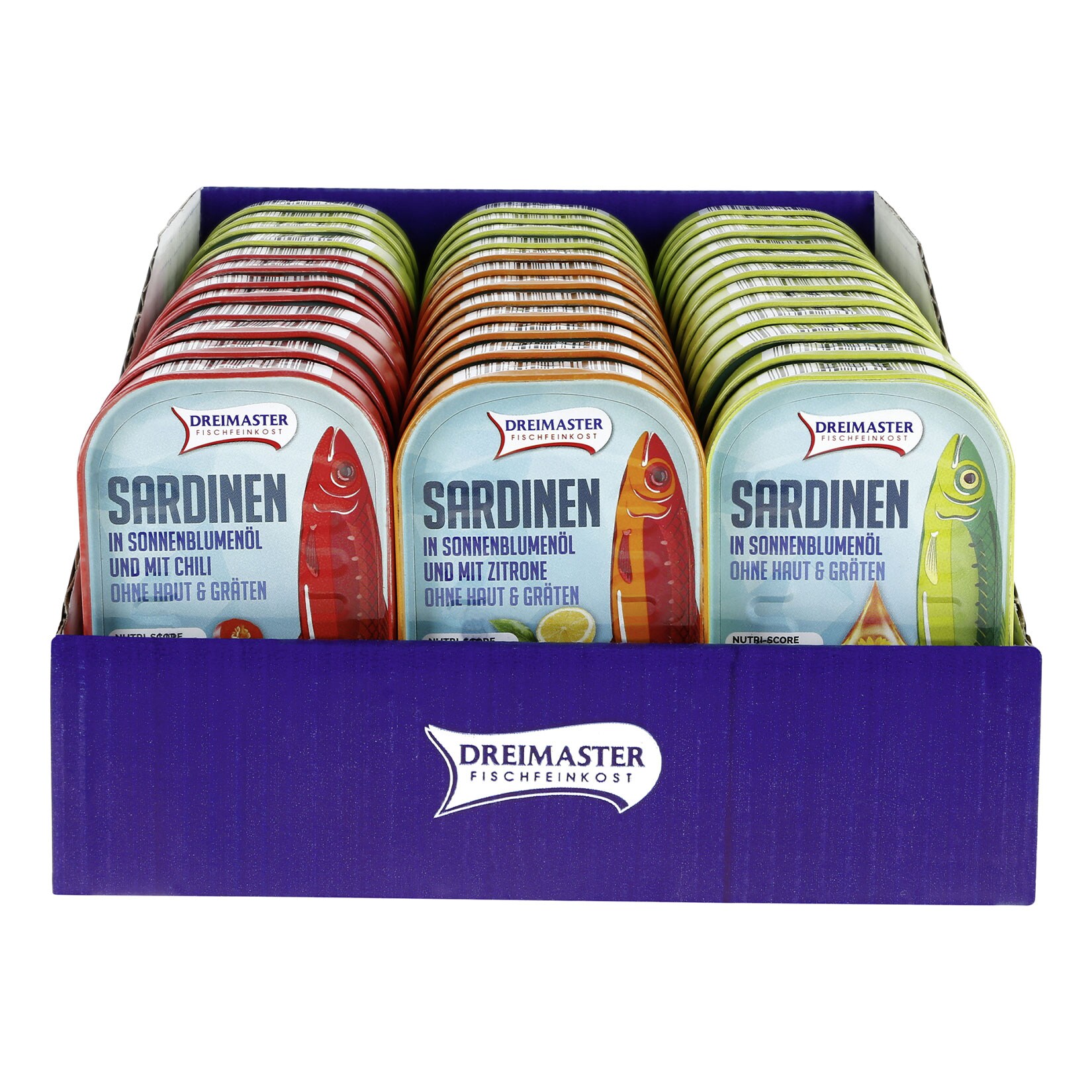 Dreimaster Sardinen ohne Haut und Gr&auml;ten 125 g, verschiedene Sorten, 36er Pack - Bild 1