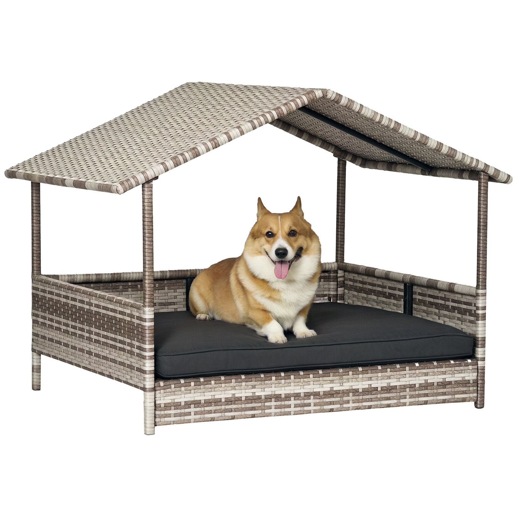 PawHut Hundehütte PE Rattan, Stahl | 04255633535313