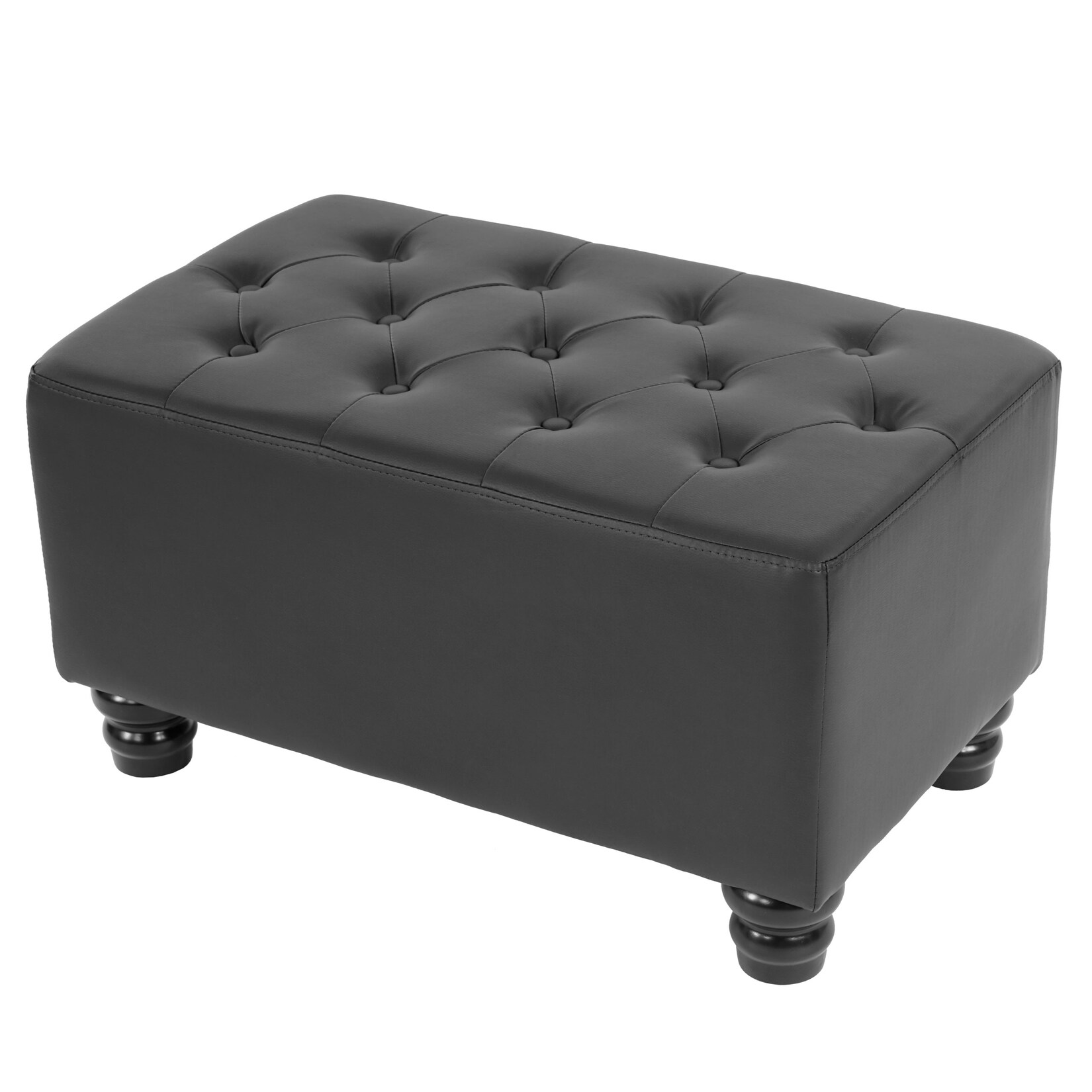 Luxus Ottomane Sitzhocker Chesterfield Edinburgh Kunstleder ~ runde Füße, schwarz | 04052826151240